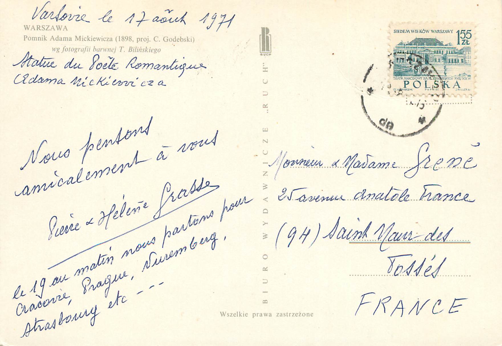 CPM Pomnik Adama Mickiewicza Warszawa — Rückseite