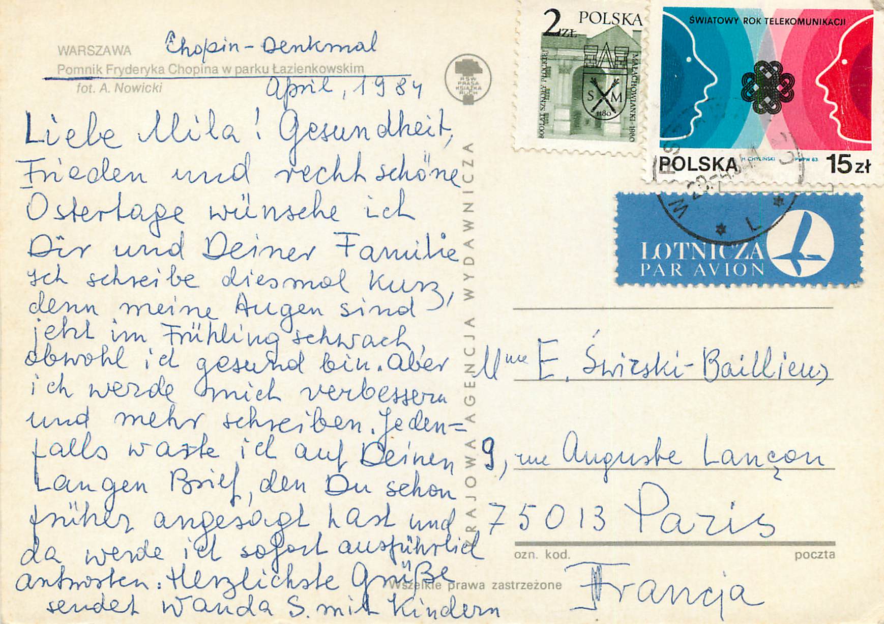 CPM Pomnik Fryderyka Chopina Warszawa — Rückseite
