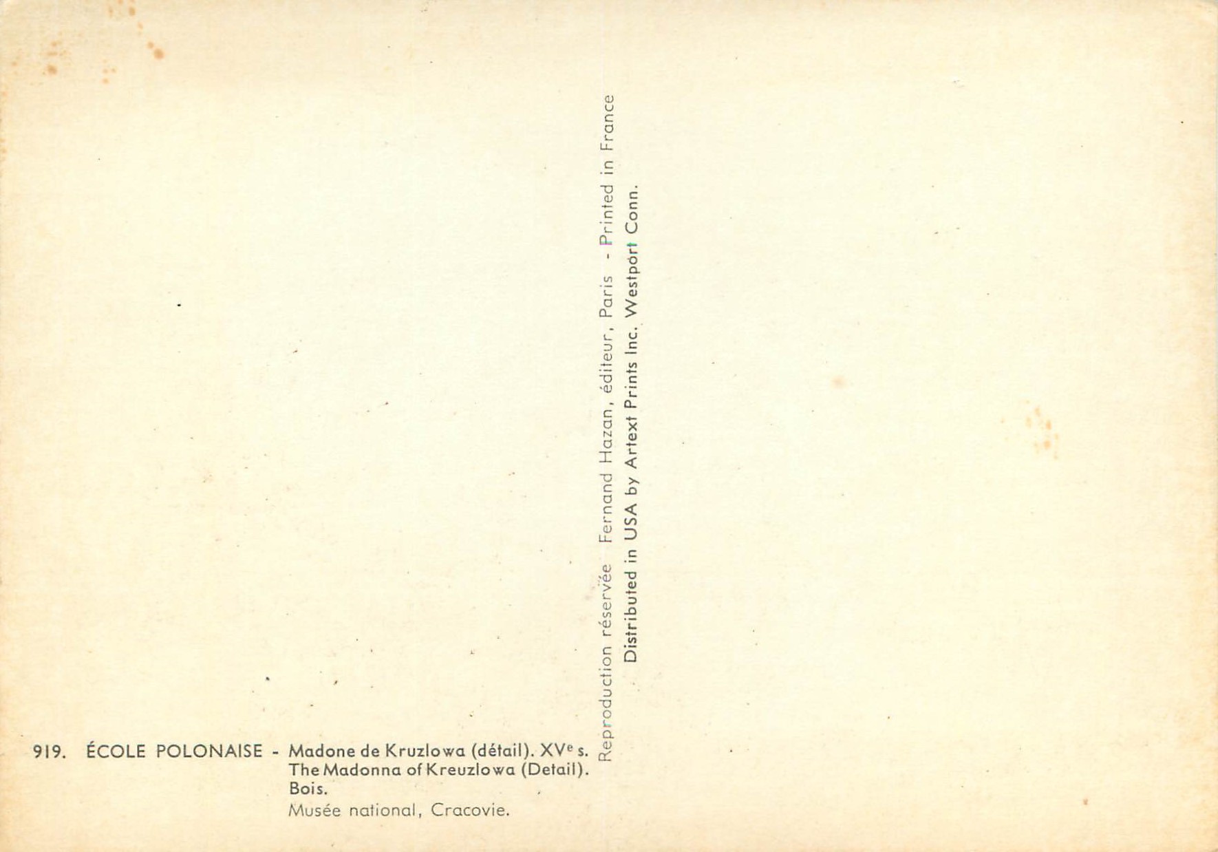 CPM Ecole Polonaise - Madone de Kruzlowa — Verso