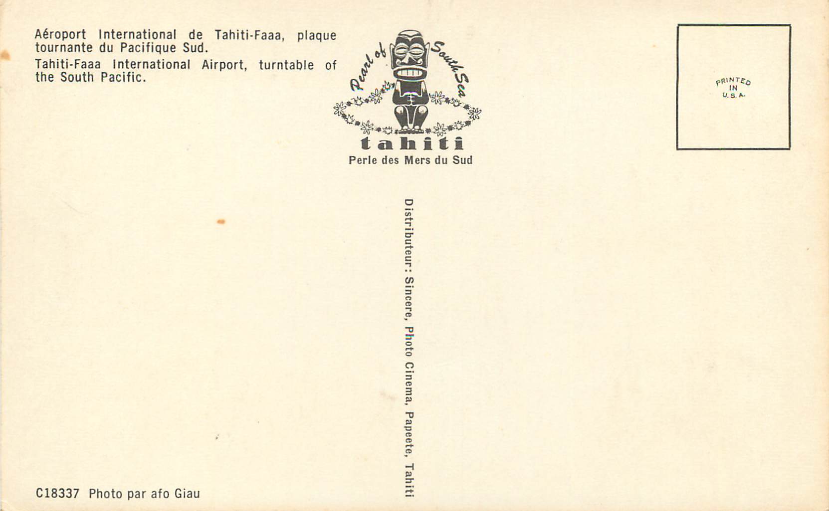CPM Aeroport International Tahiti Faaa — Rückseite
