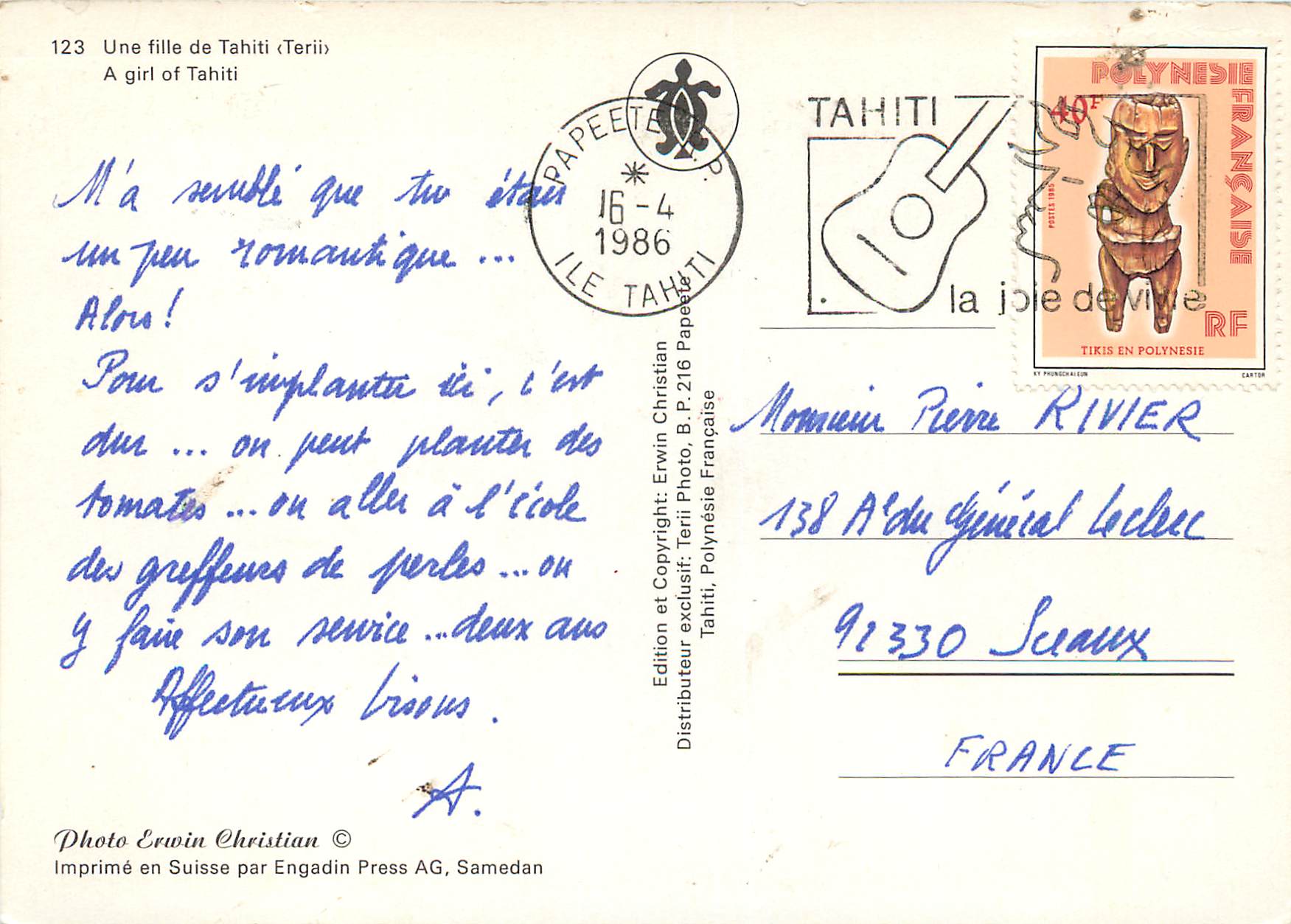 CPM A girl of Tahiti — Rückseite