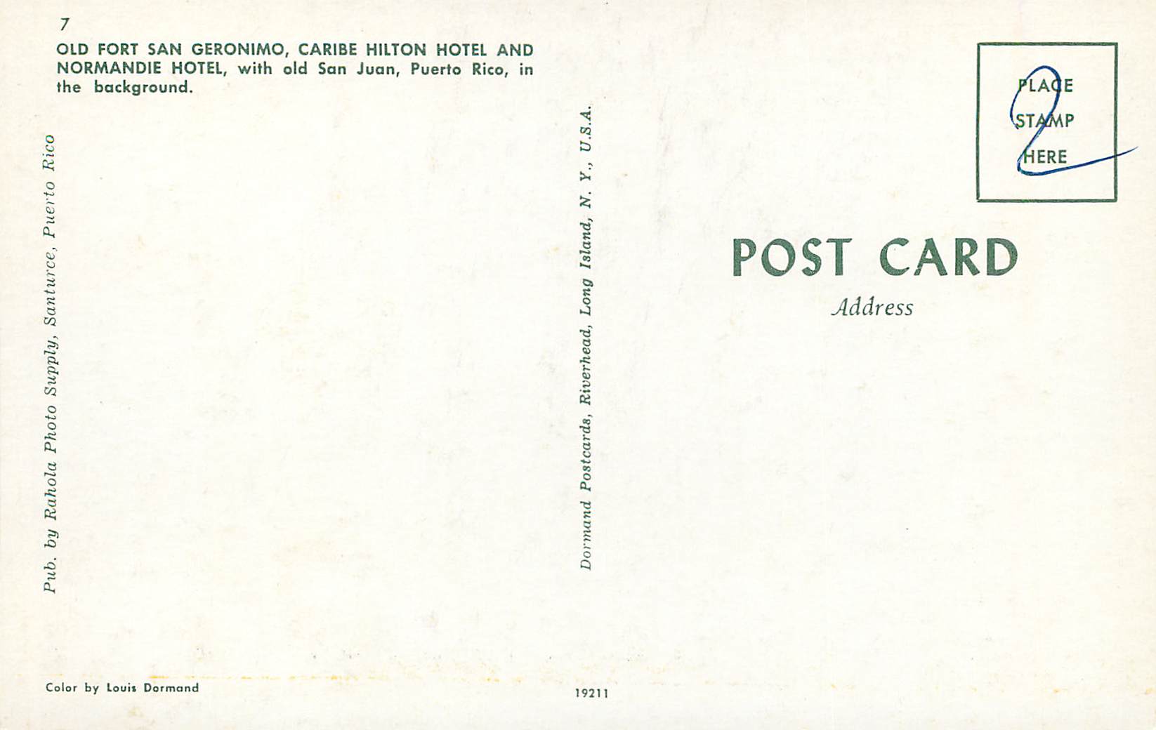 CPM San Geronimo-Caribe Hilton Hotel-Normandie Hotel San Juan — Rückseite
