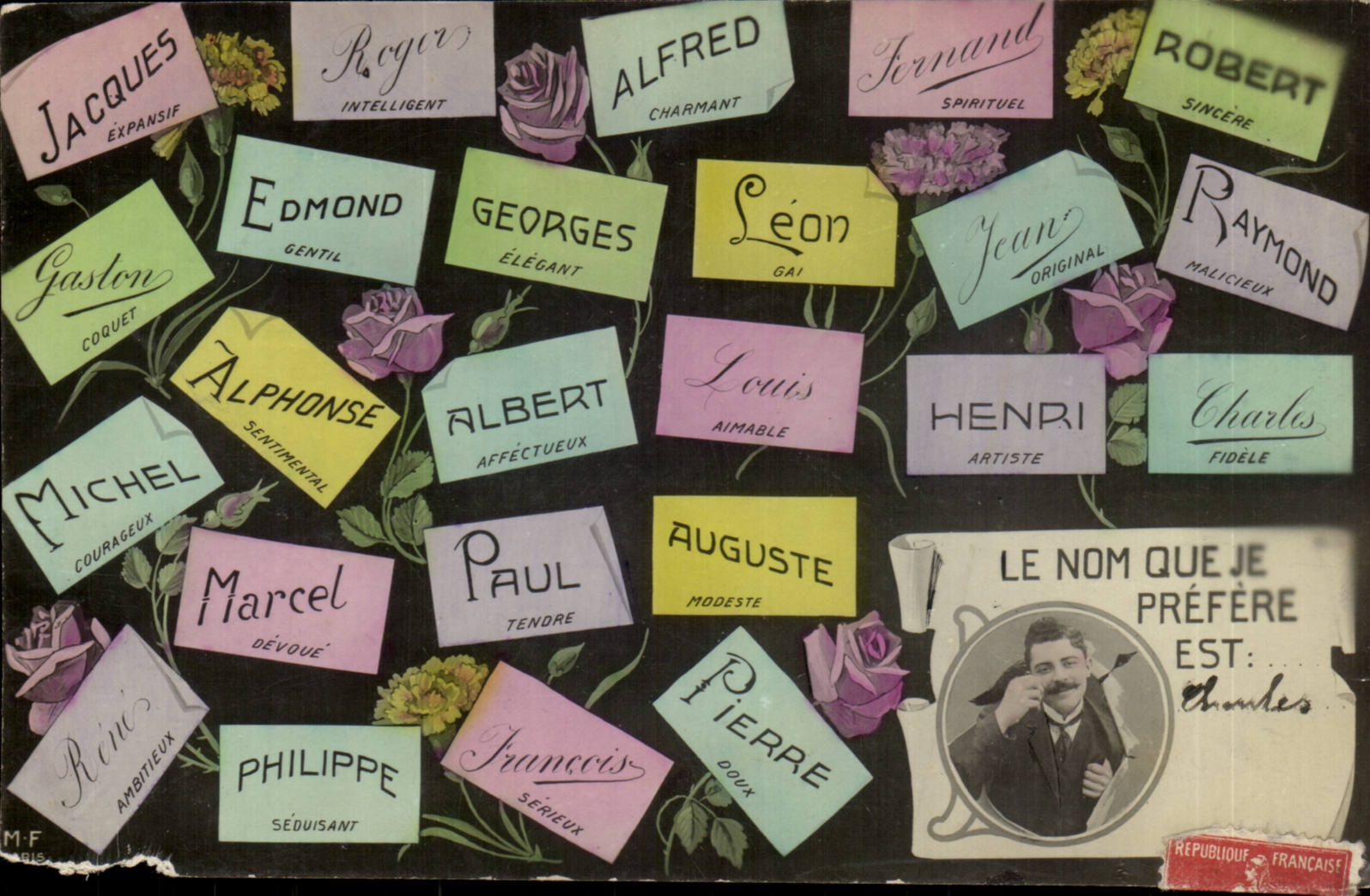 CPA Fantaisie Prenoms Alfred Jacques Philippe Pierre Auguste Henri