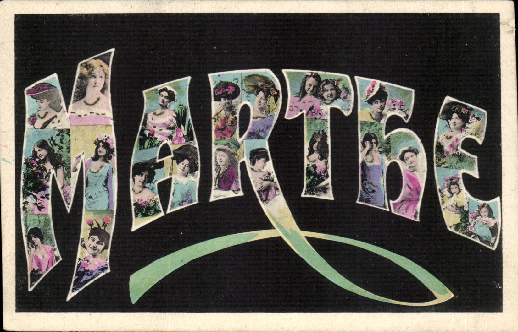 MARTHE — Carte postale décorative avec portraits féminins — éditeur Puchet, n° 107