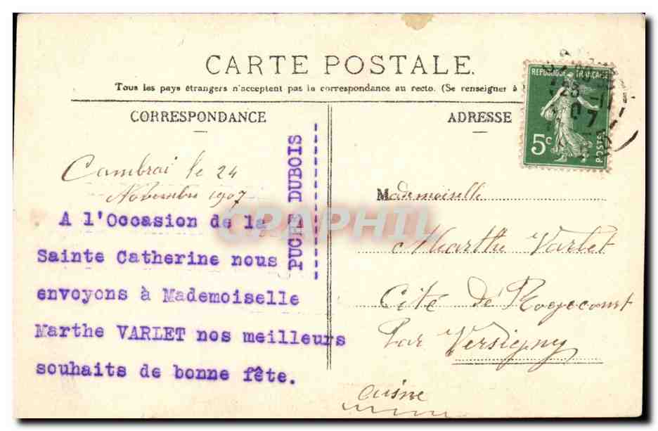 MARTHE — Carte postale décorative avec portraits féminins — éditeur Puchet, n° 107 — Verso