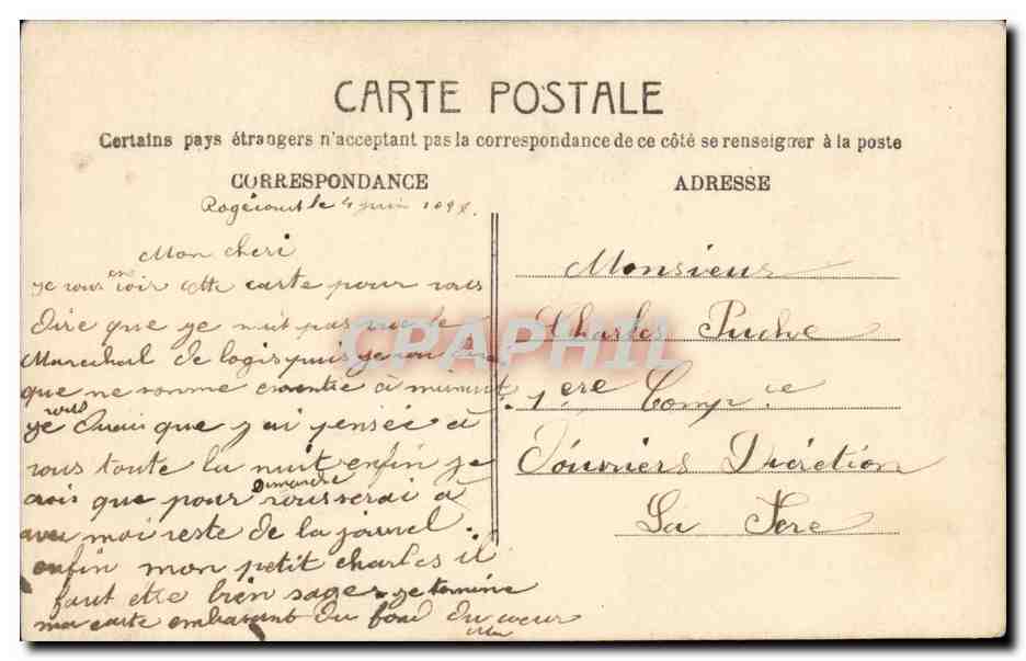 CPA Fantaisie Correspondance d'amour Timbres Semeuse Homme Femme — Rückseite