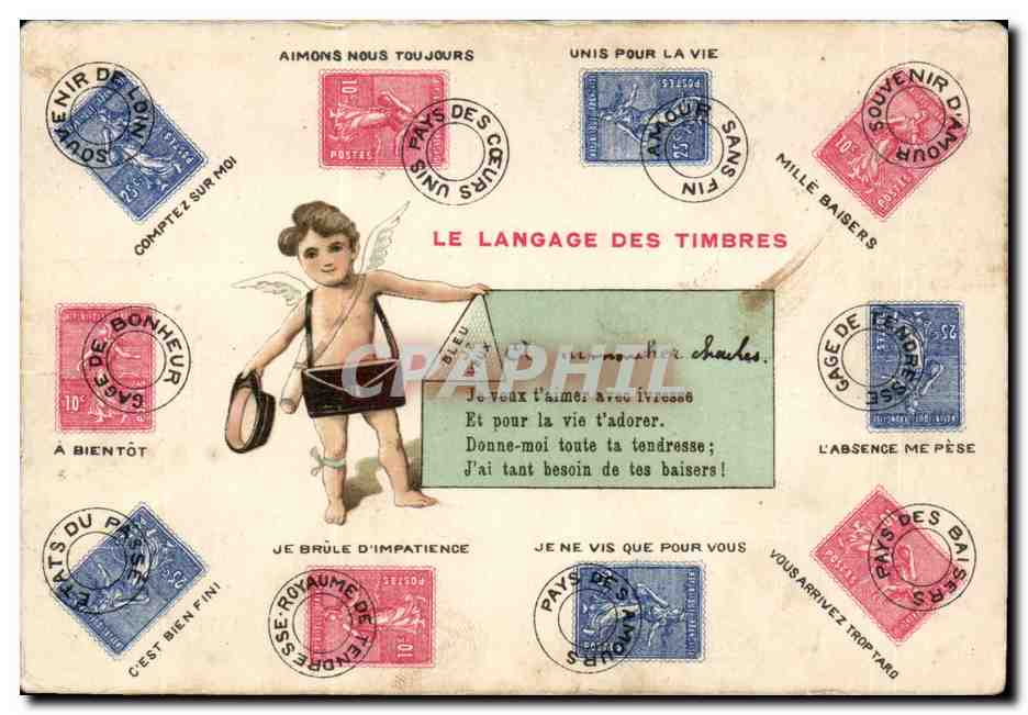 CPA Fantaisie Langage des timbres Semeuse 