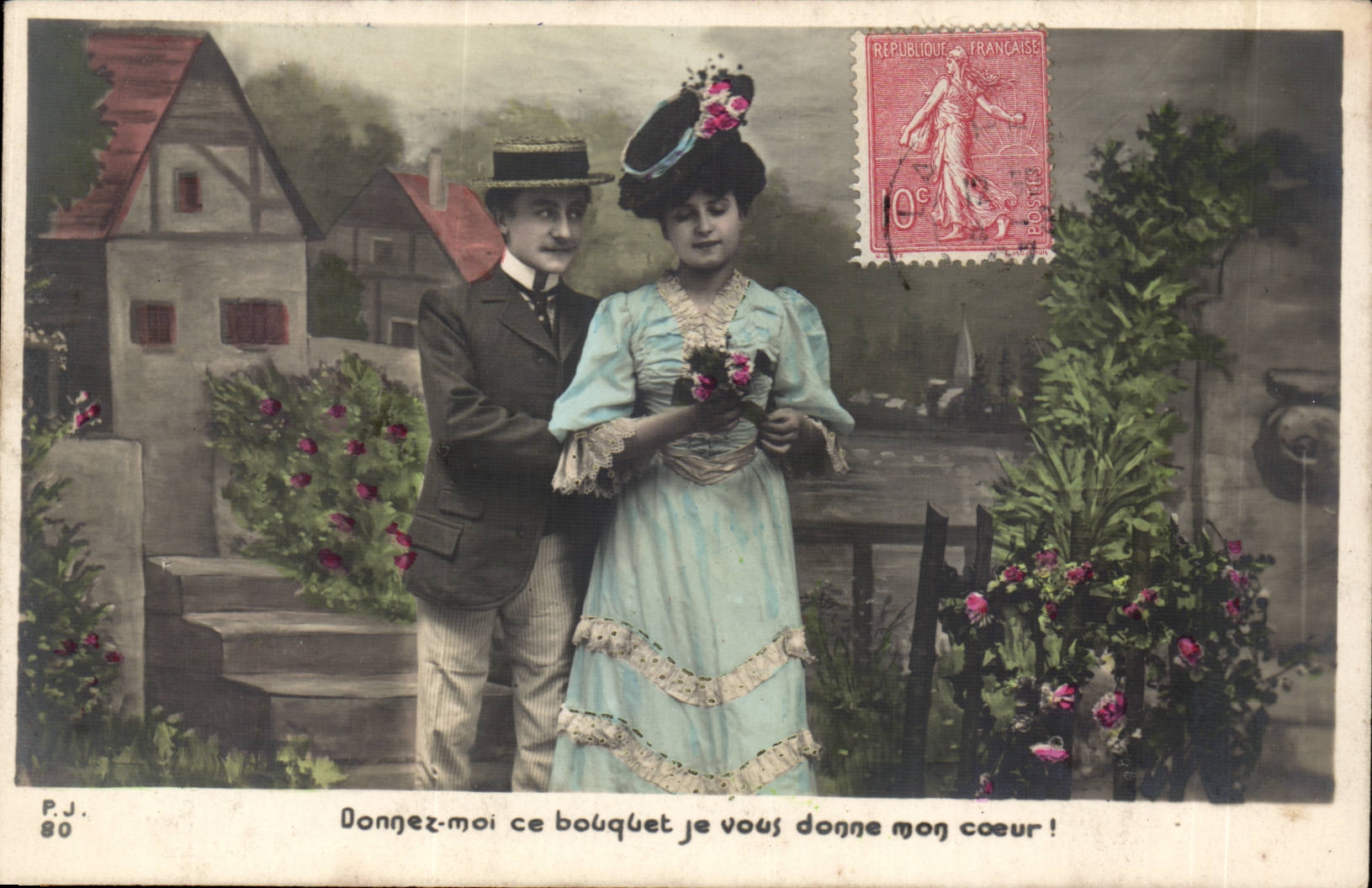 Couple amoureux — scène de jardin — P.J. 80