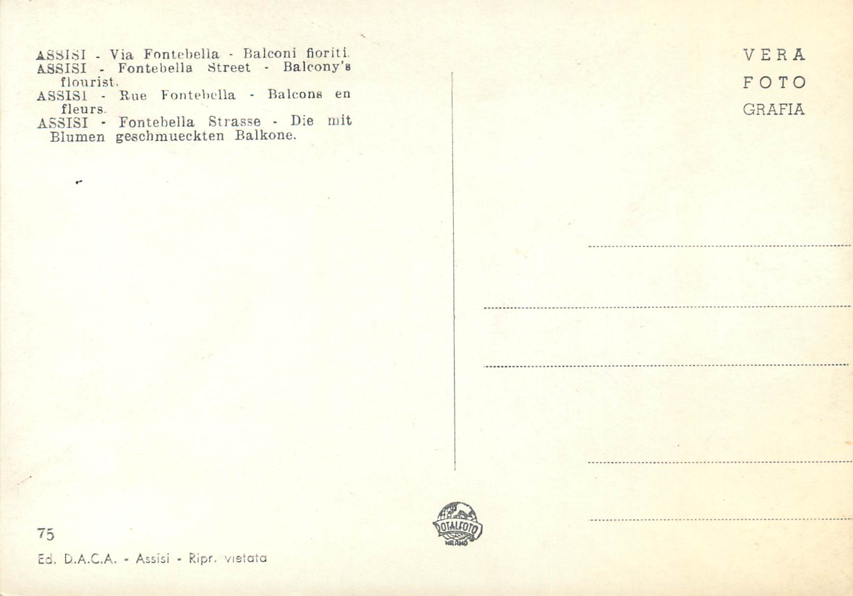 CPM Assisi Via Fontabella Balconi Fioriti — Rückseite