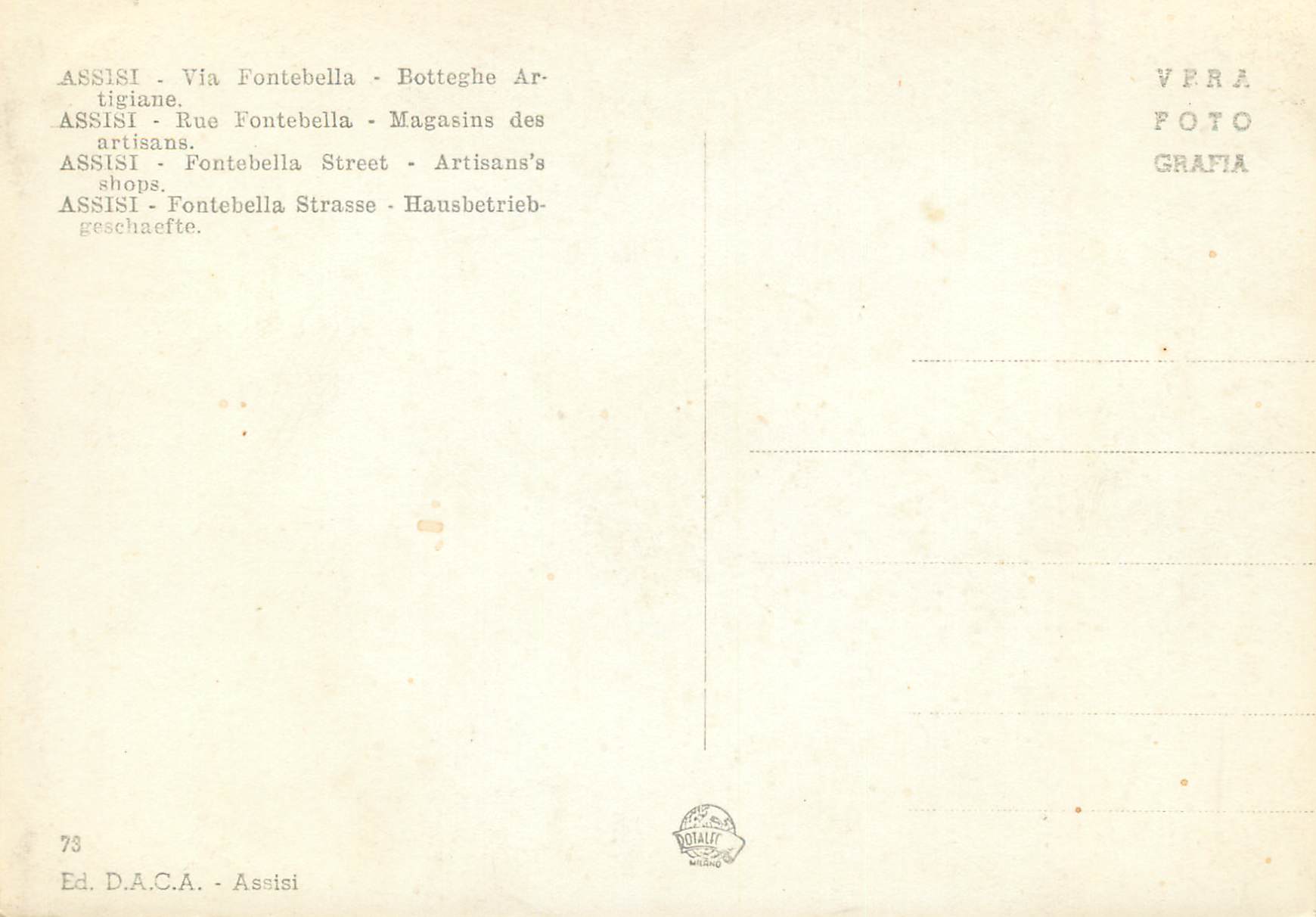CPM Assisi Via Fontabella Botteghe Artigiane — Rückseite