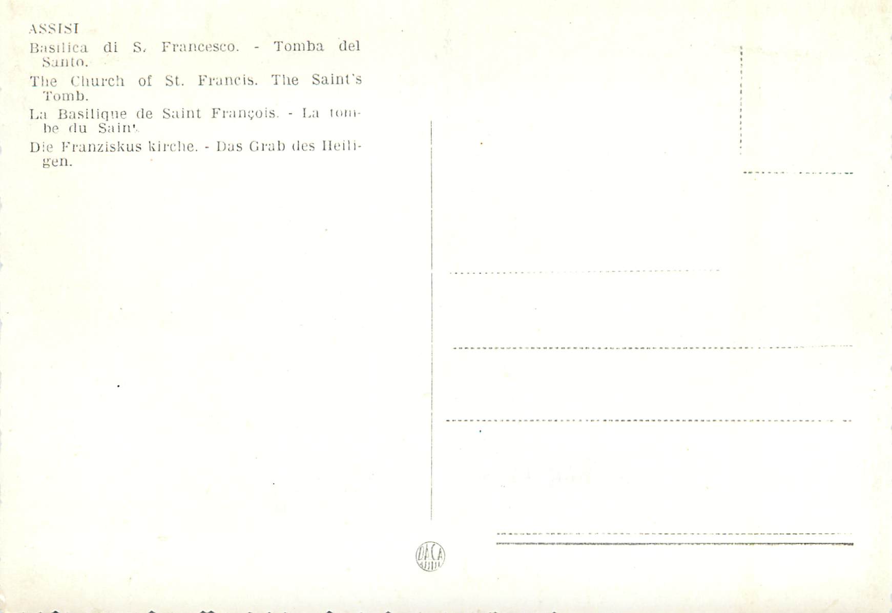 CPM Assisi Basilica di S.Francesco Tomba del Santo — Rückseite