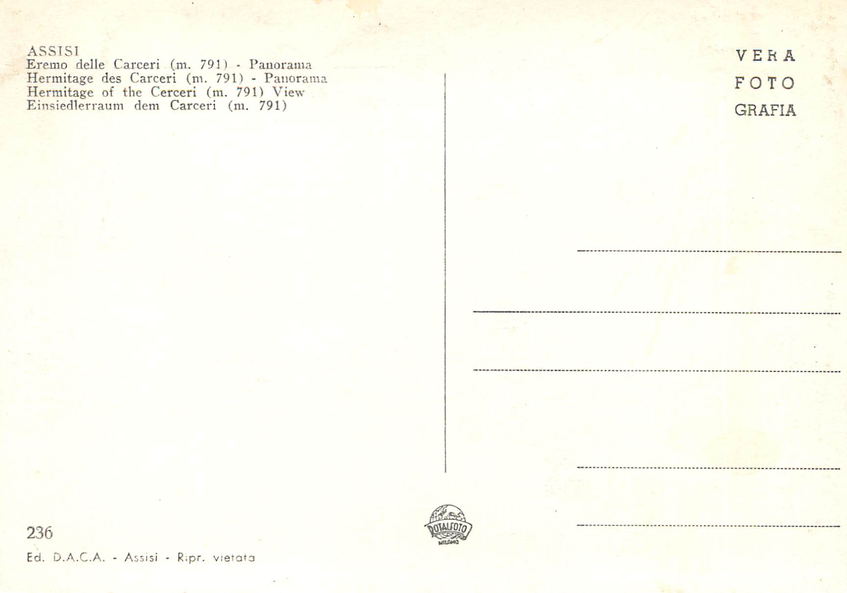 CPM Assisi Eremo delle Carceri Panorama — Rückseite