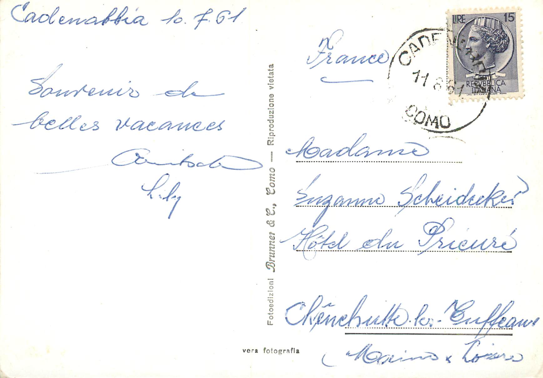 CPM Dintorni di Bellagio Lago di Como — Rückseite