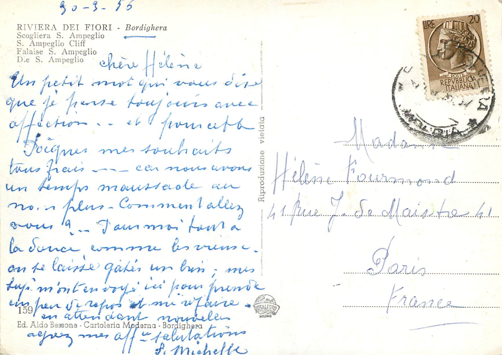 CPM Bordighera Scogliera S. Ampeglio — Rückseite
