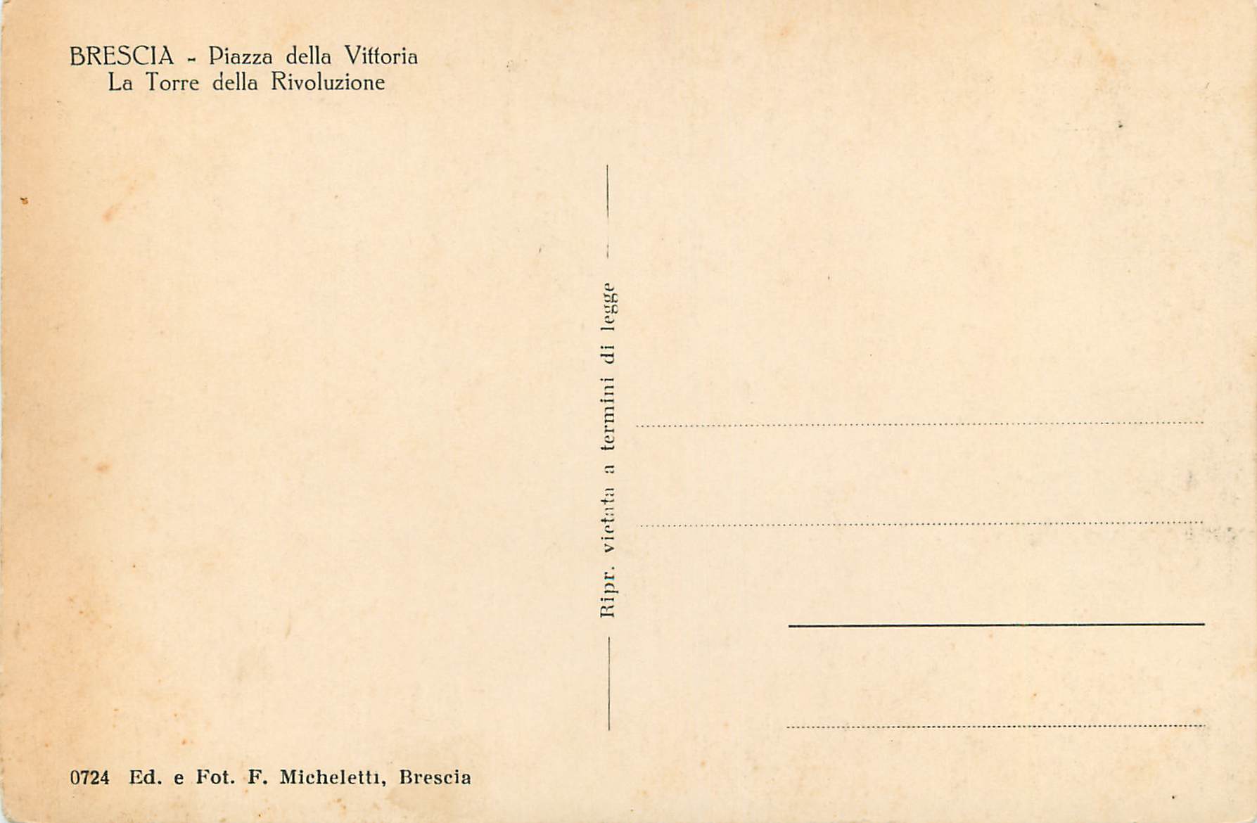 CPM Brescia Piazza della Vittoria Torre della Rivoluzione — Rückseite