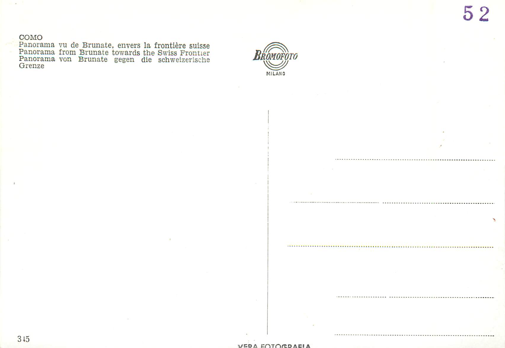 CPM Como Panorama da Brunate Confine Svizzero — Rückseite