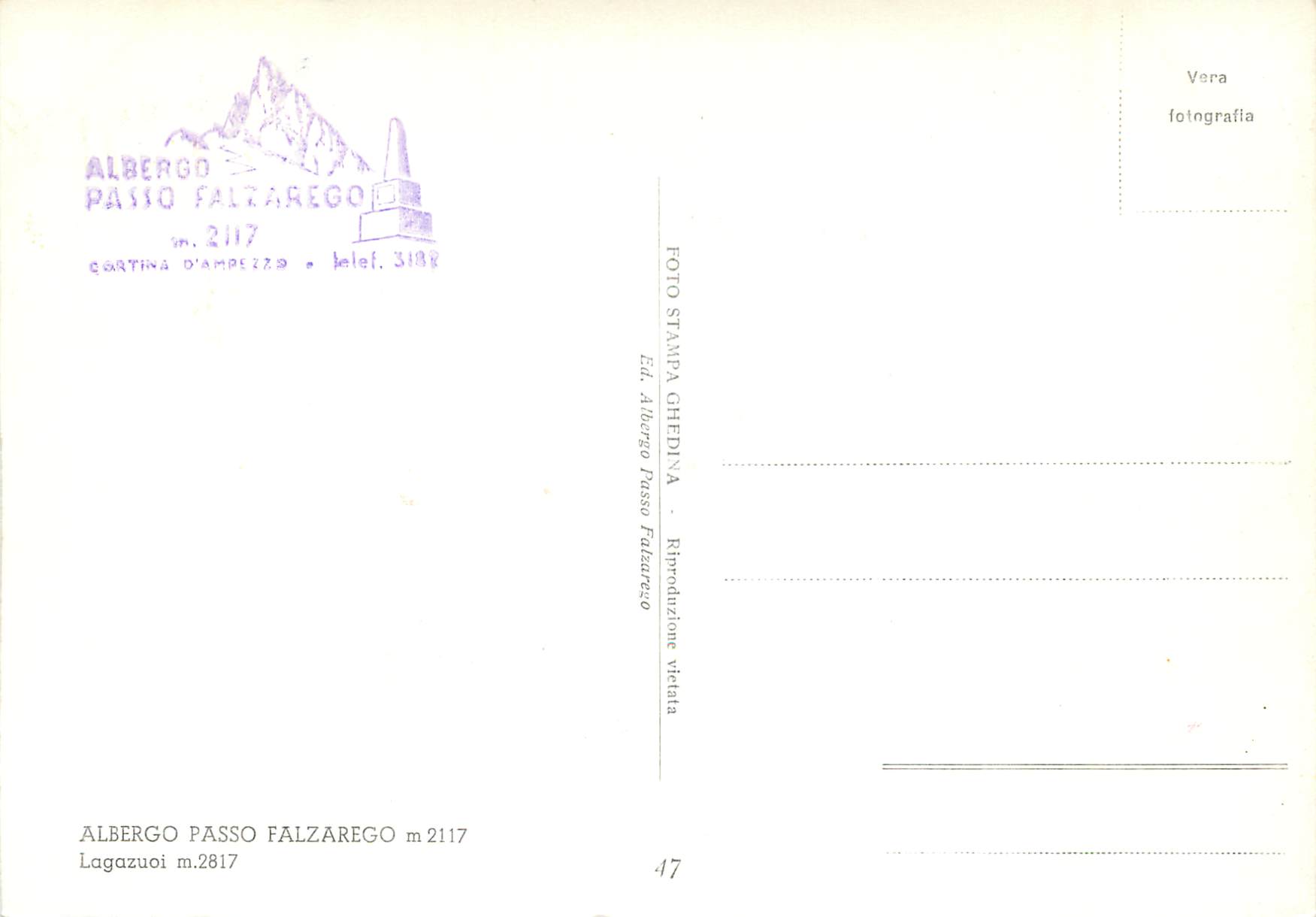 CPM Cortina Albergo Passo Falzarego — Rückseite