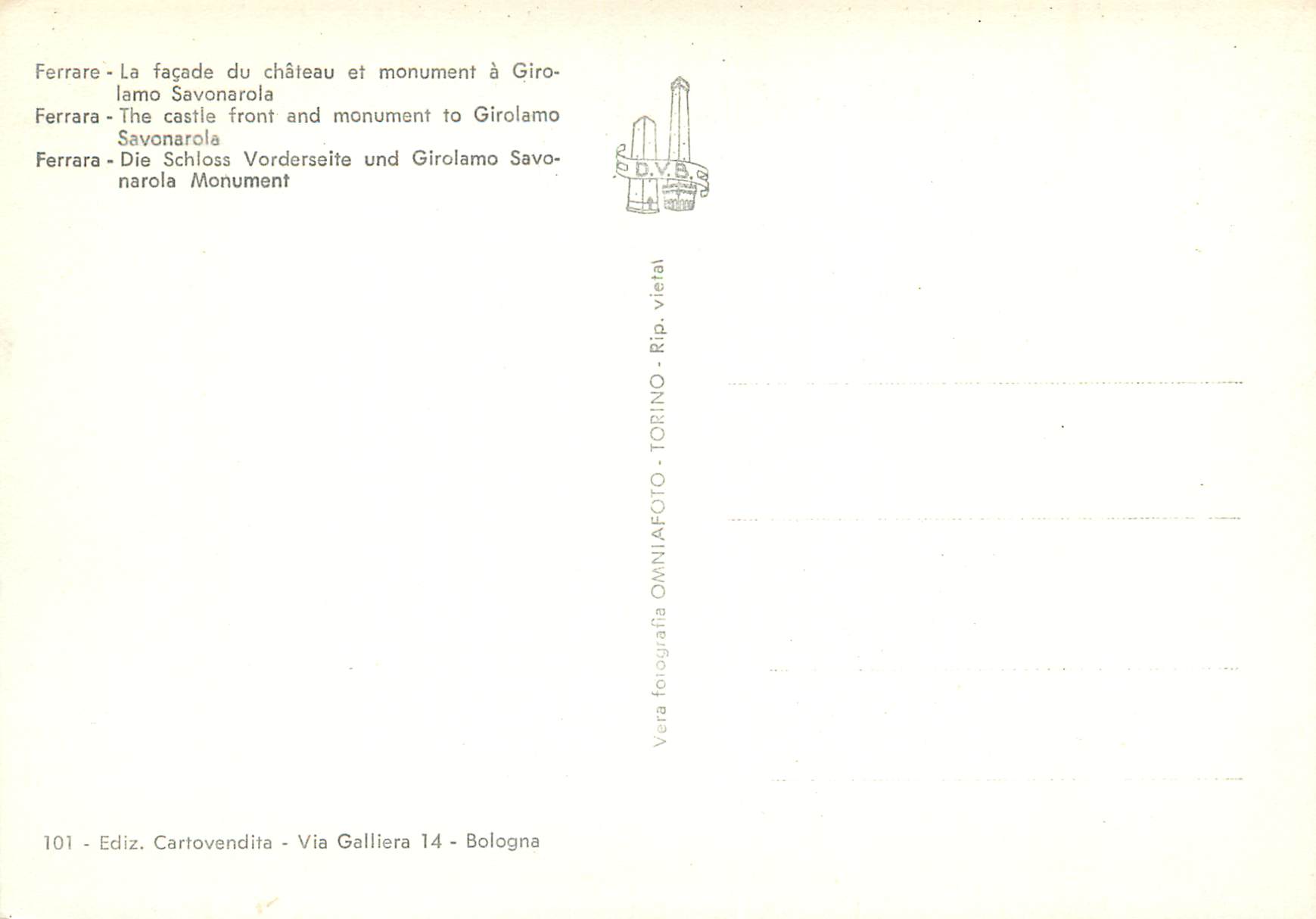 CPM Ferrara Facciata del Castello e Girolamo Savonarola — Rückseite