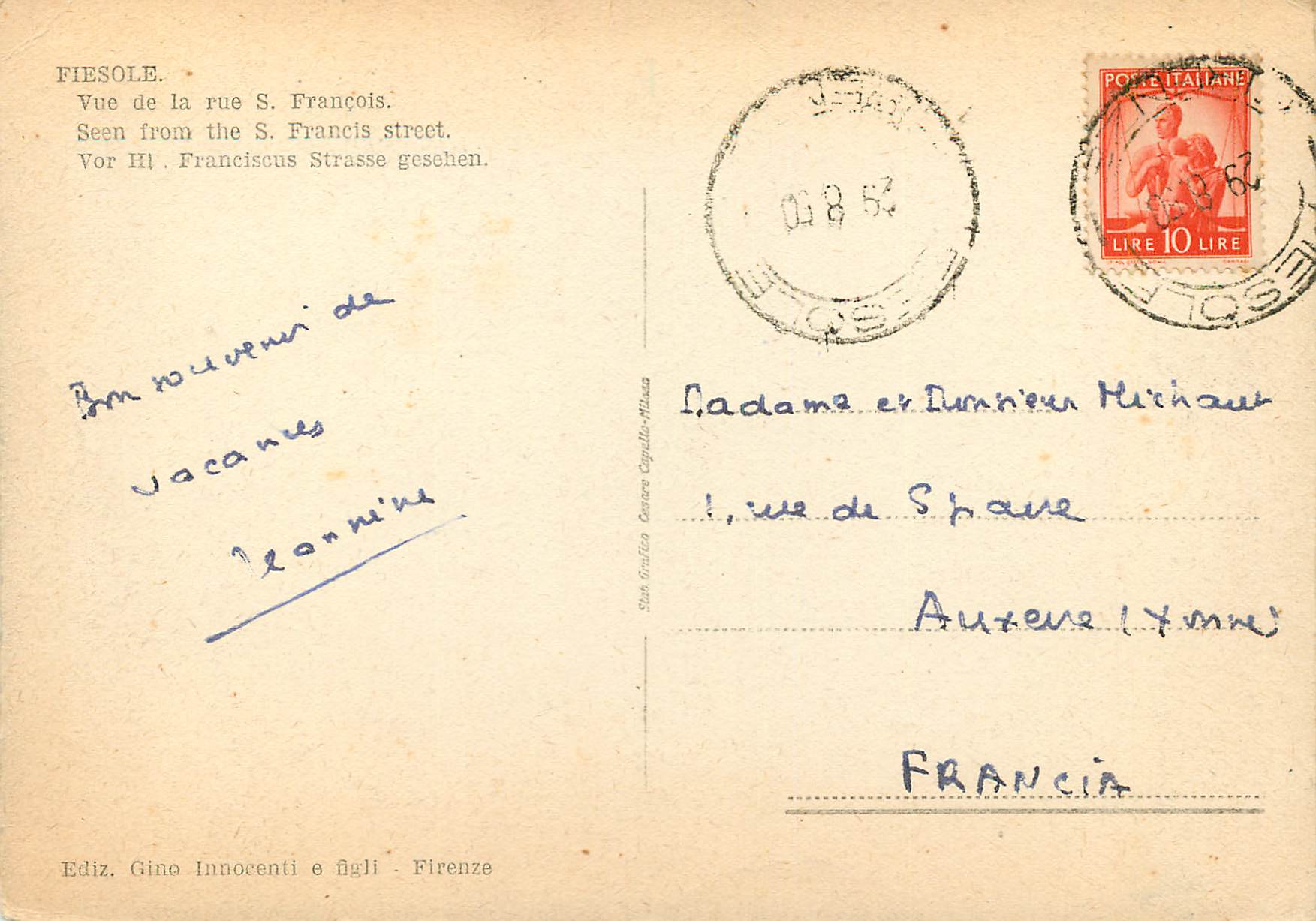 CPM Fiesole Firenze Via S. Francesco — Rückseite
