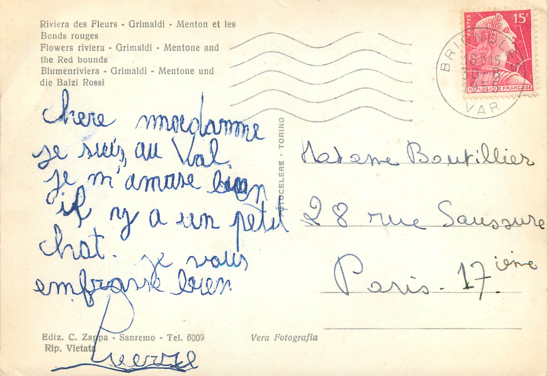 CPM Grimaldi Cosenza I Balzi Rossi e Mentone — Rückseite
