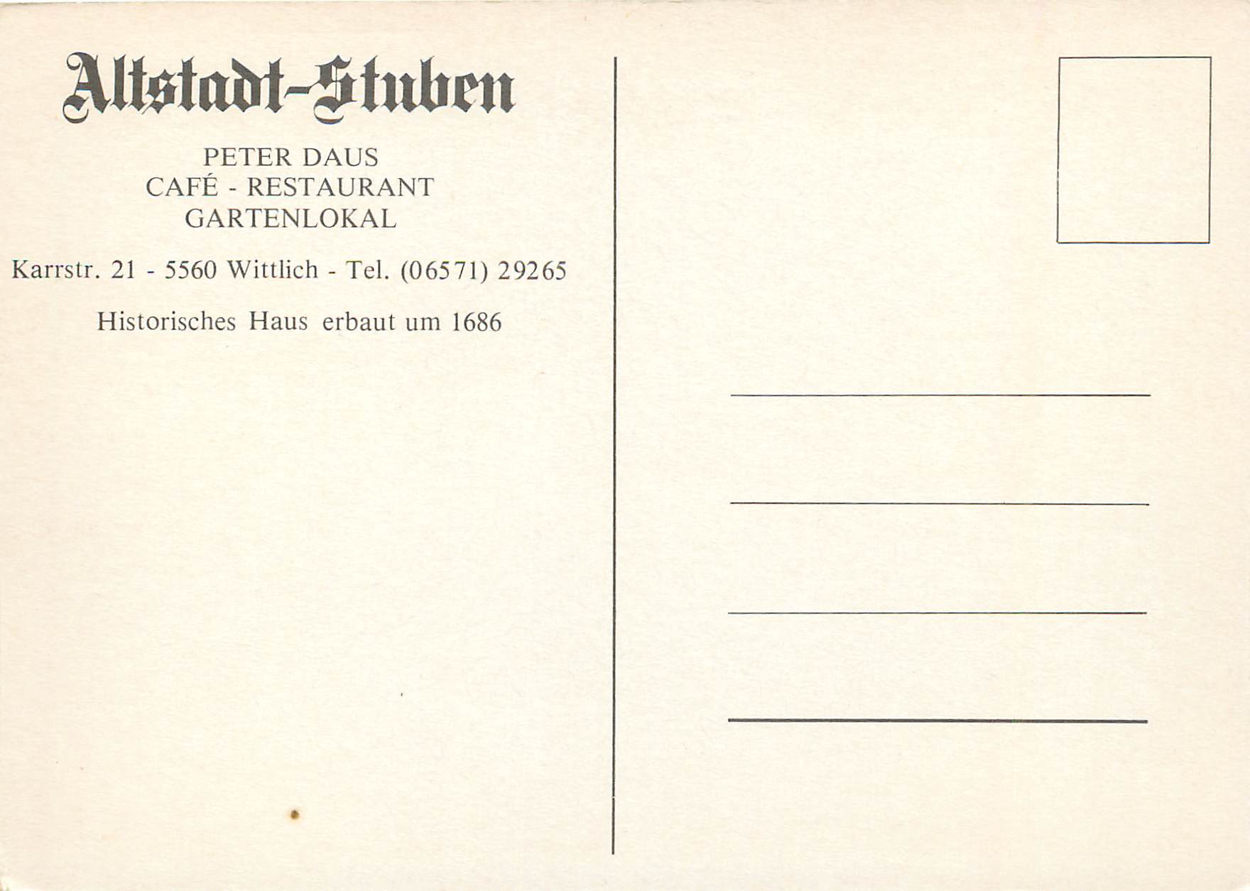 CPM Wittlich Altstadt-Stuben Peter Daus Café-Restaurant Gartenlokal — Back
