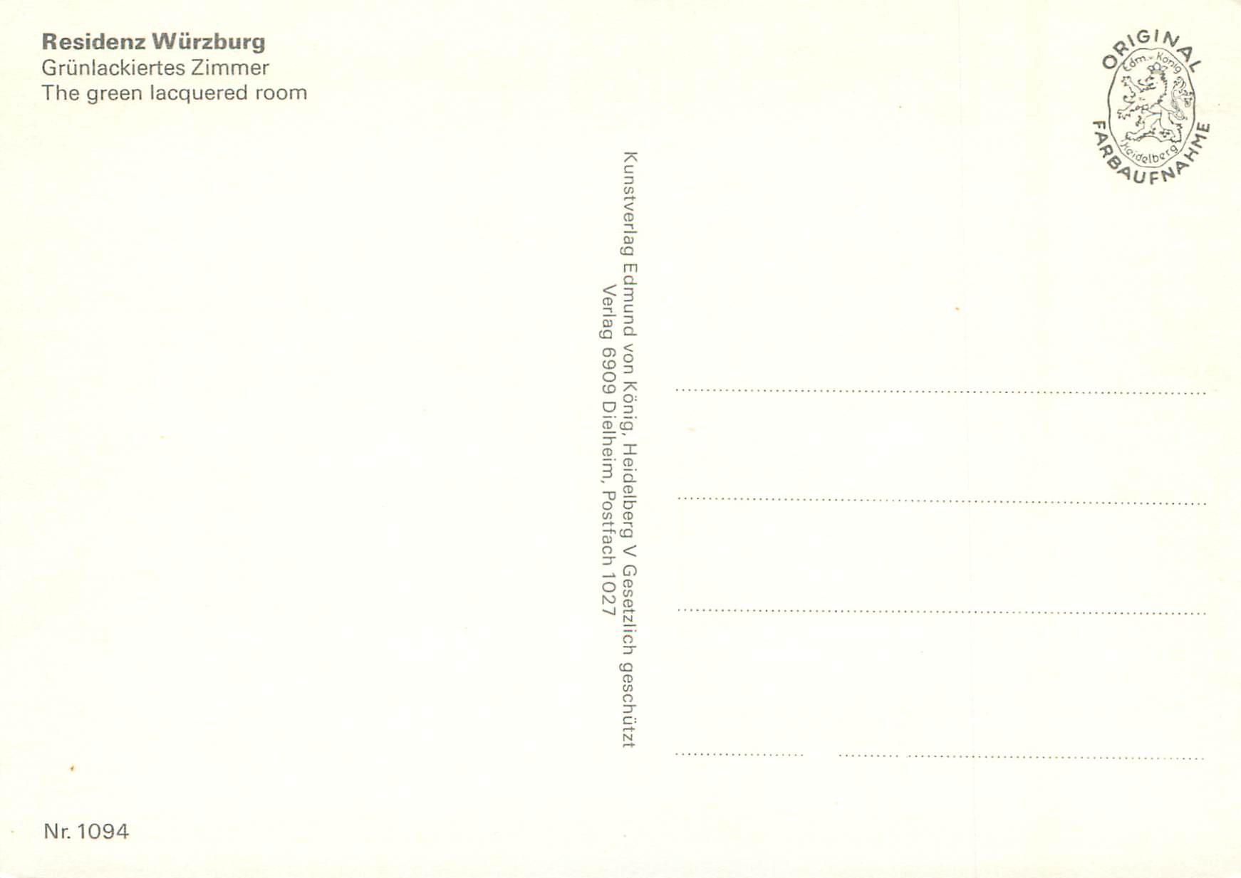 CPM Wursburg Residenz Grunlackiertes Zimmer — Rückseite
