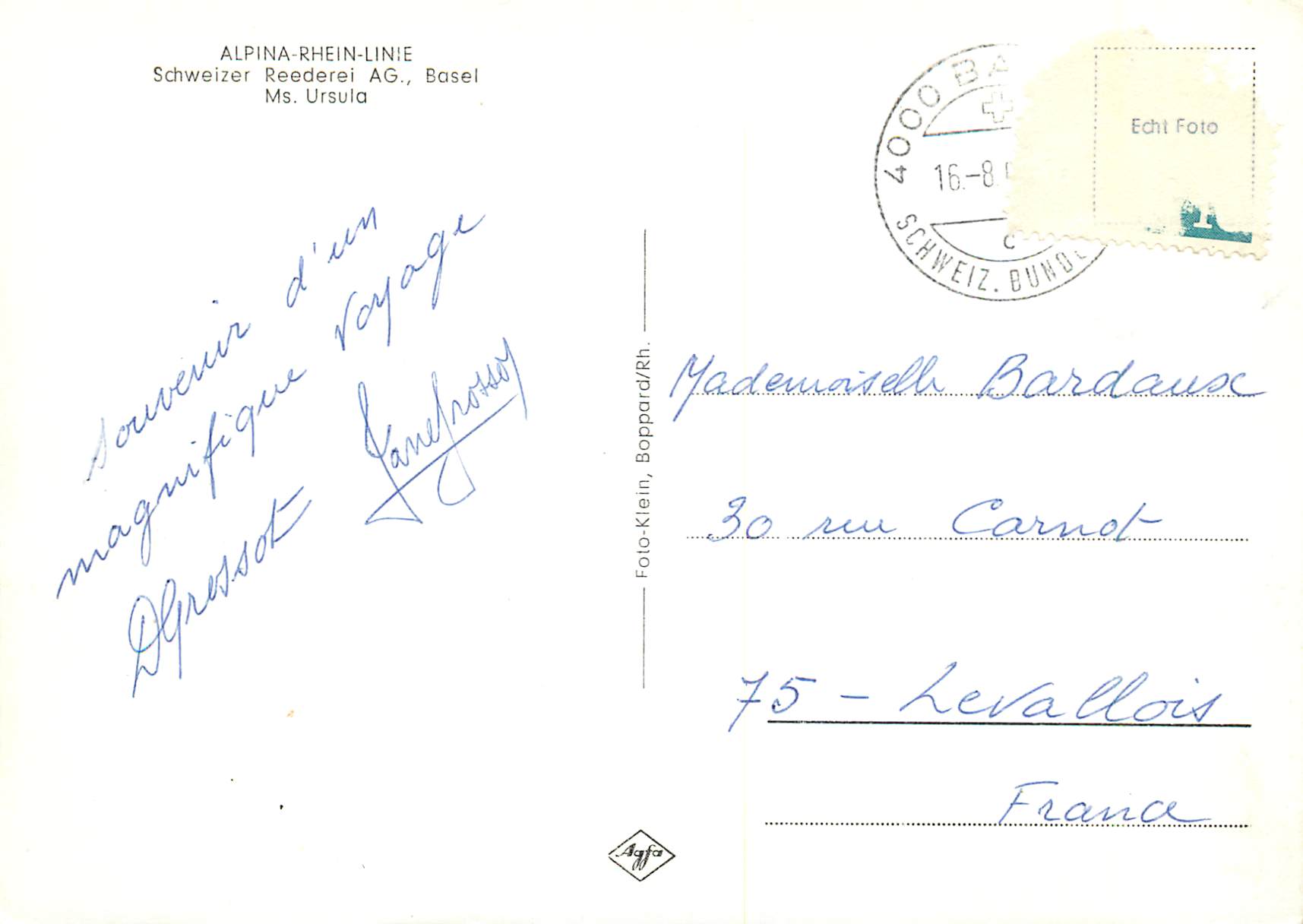 CPM Alpina Rhein Linie Basel Ms. Ursula Bateau — Rückseite