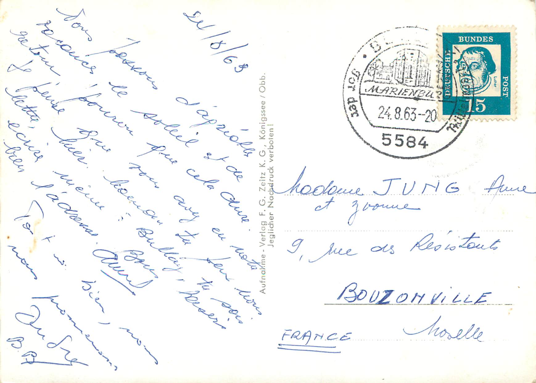 CPM Berghotel Jugendheim Marienburg Pomeranie Poland — Verso