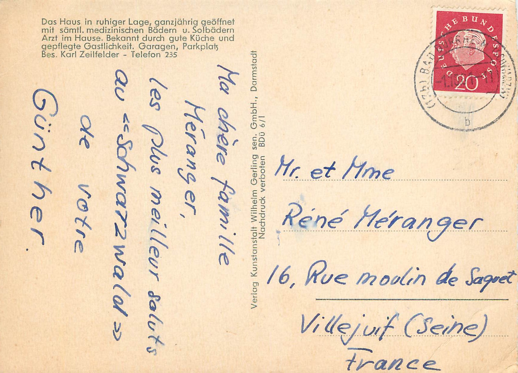 CPM Waldsanatorium Orma Bad Durrheim — Rückseite