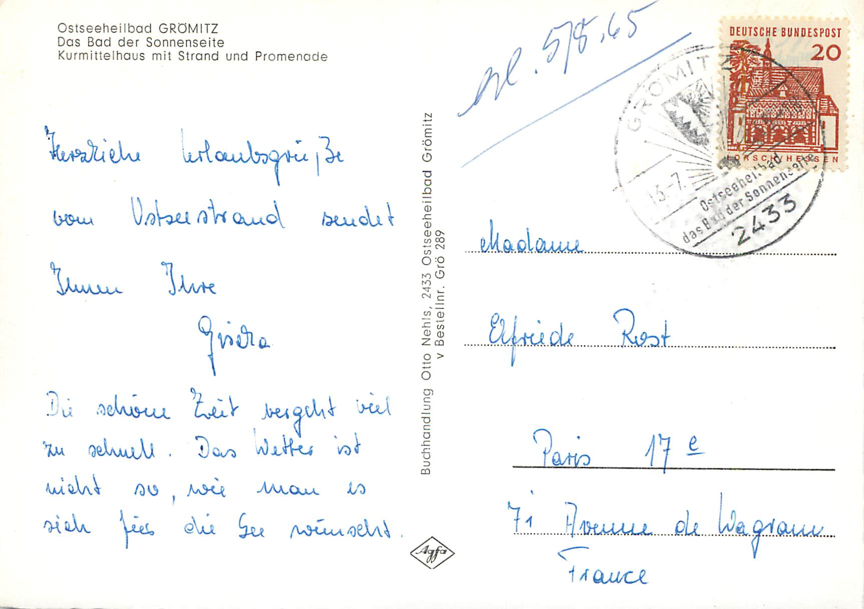 Ostseeheilbad GRÖMITZ — Das Bad der Sonnenseite — Otto Nehls, 2433 Grömitz — Rückseite