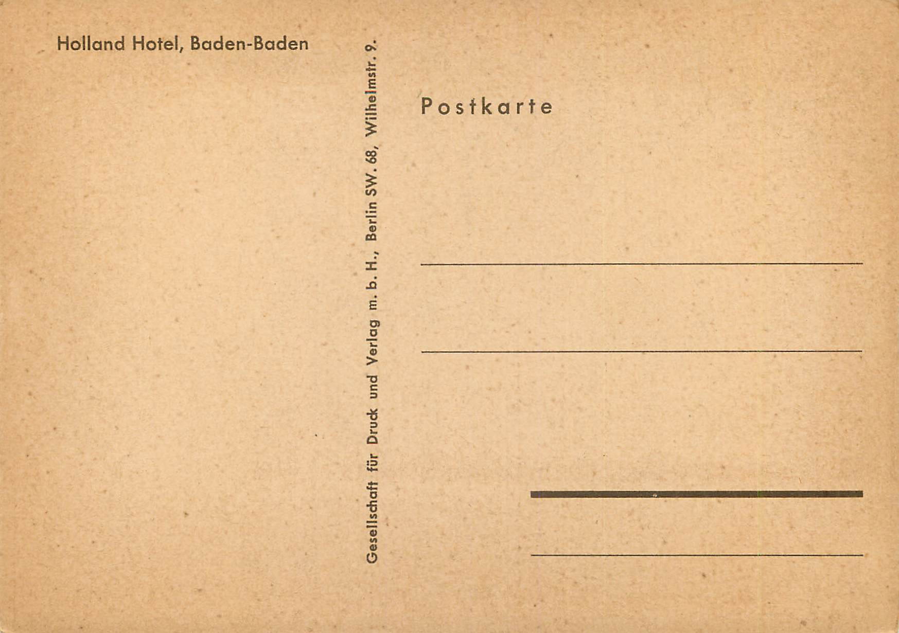CPM Holland-Hotel Baden-Baden — Rückseite