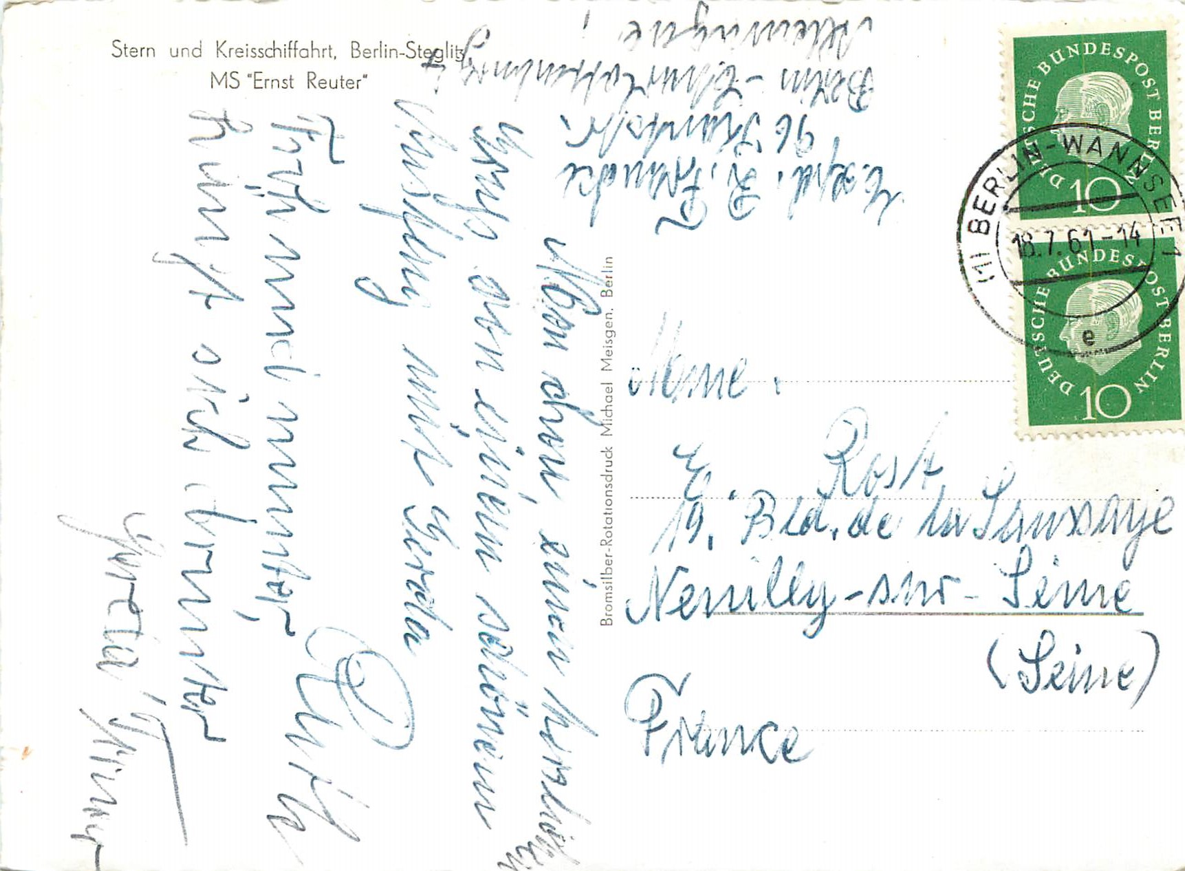 CPM Stern und Kreisschiffahrt Berlin-Steglitz MS Ernst Reuter — Rückseite
