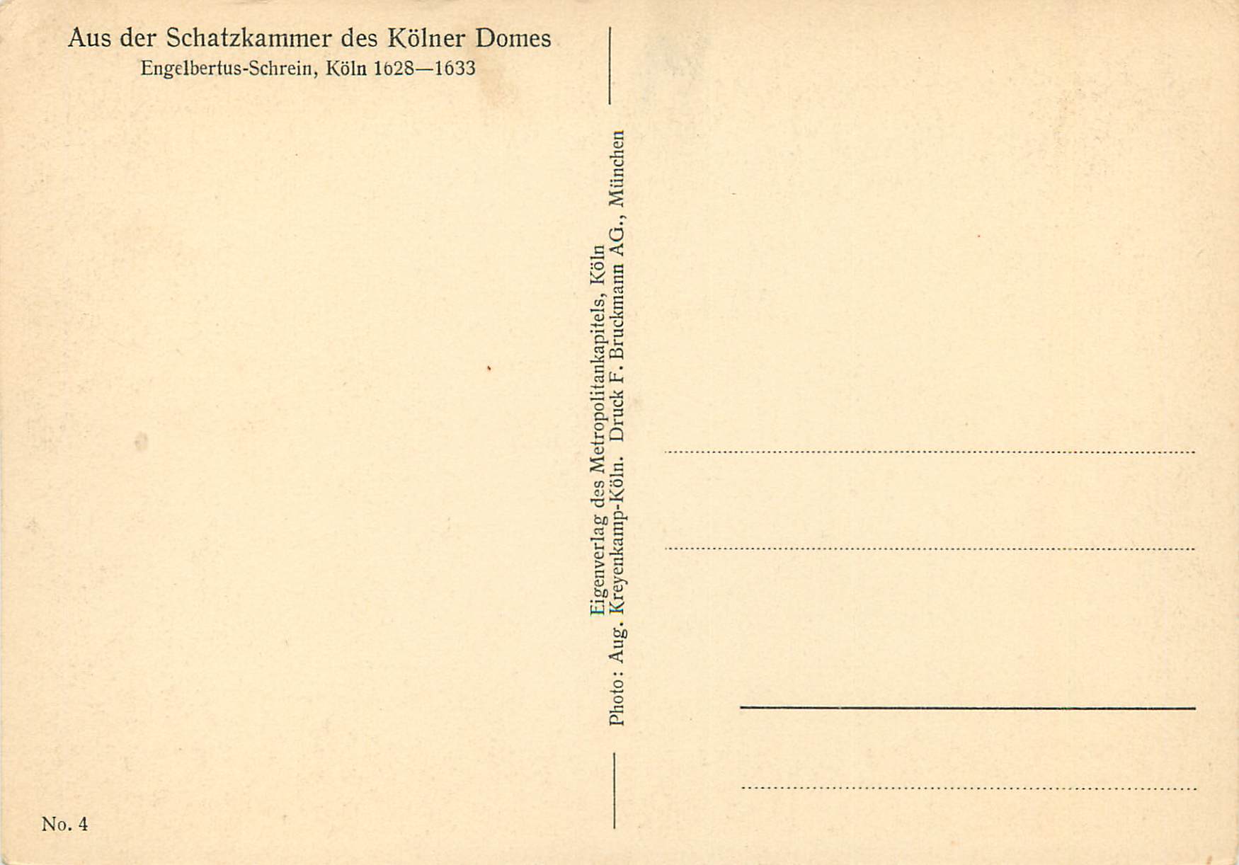 CPM Schatzkammer des Kolner Domes Engelbertus-Schrein — Rückseite