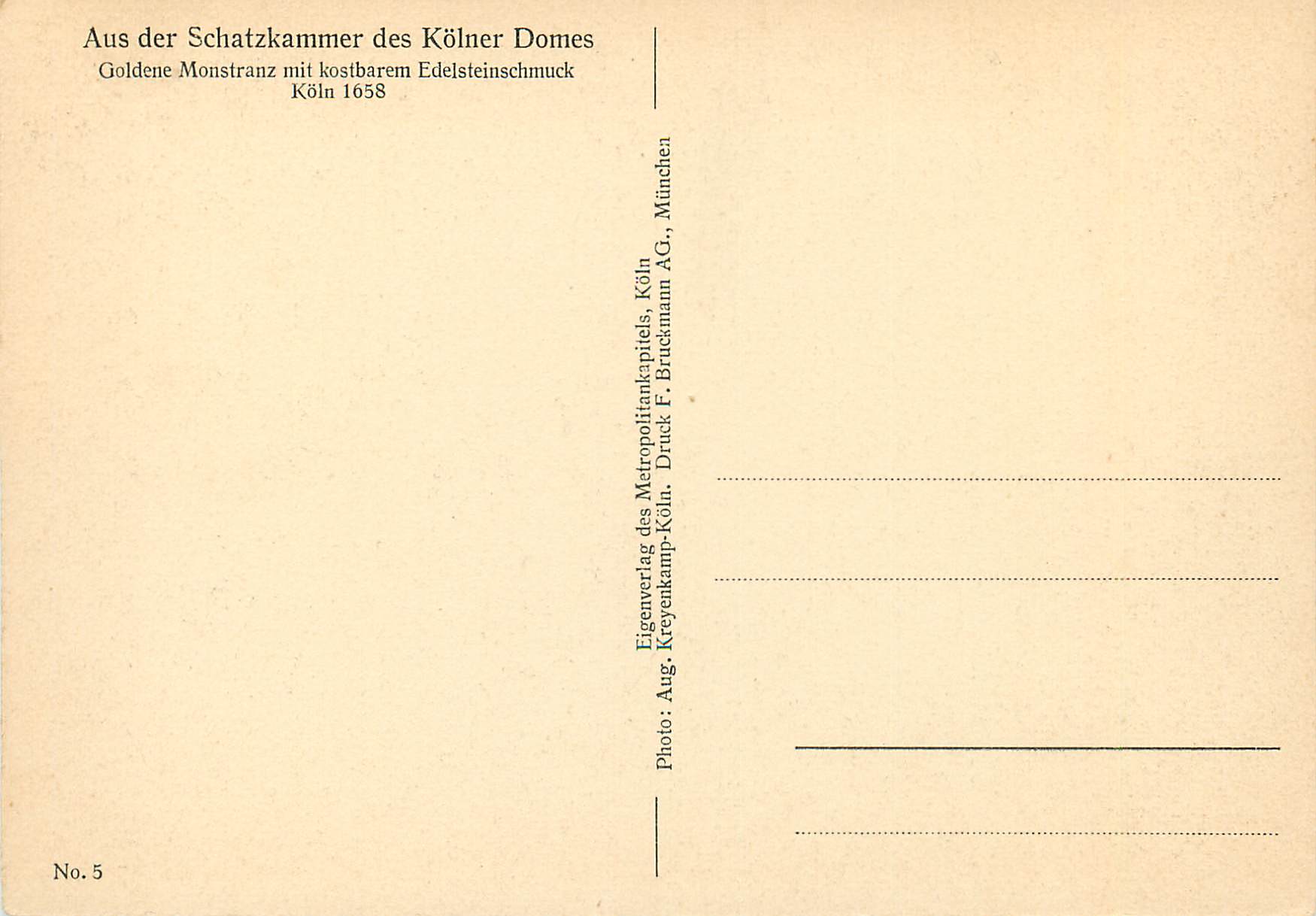 CPM Schatzkammer des Kolner Domes Goldene Monstranz — Rückseite