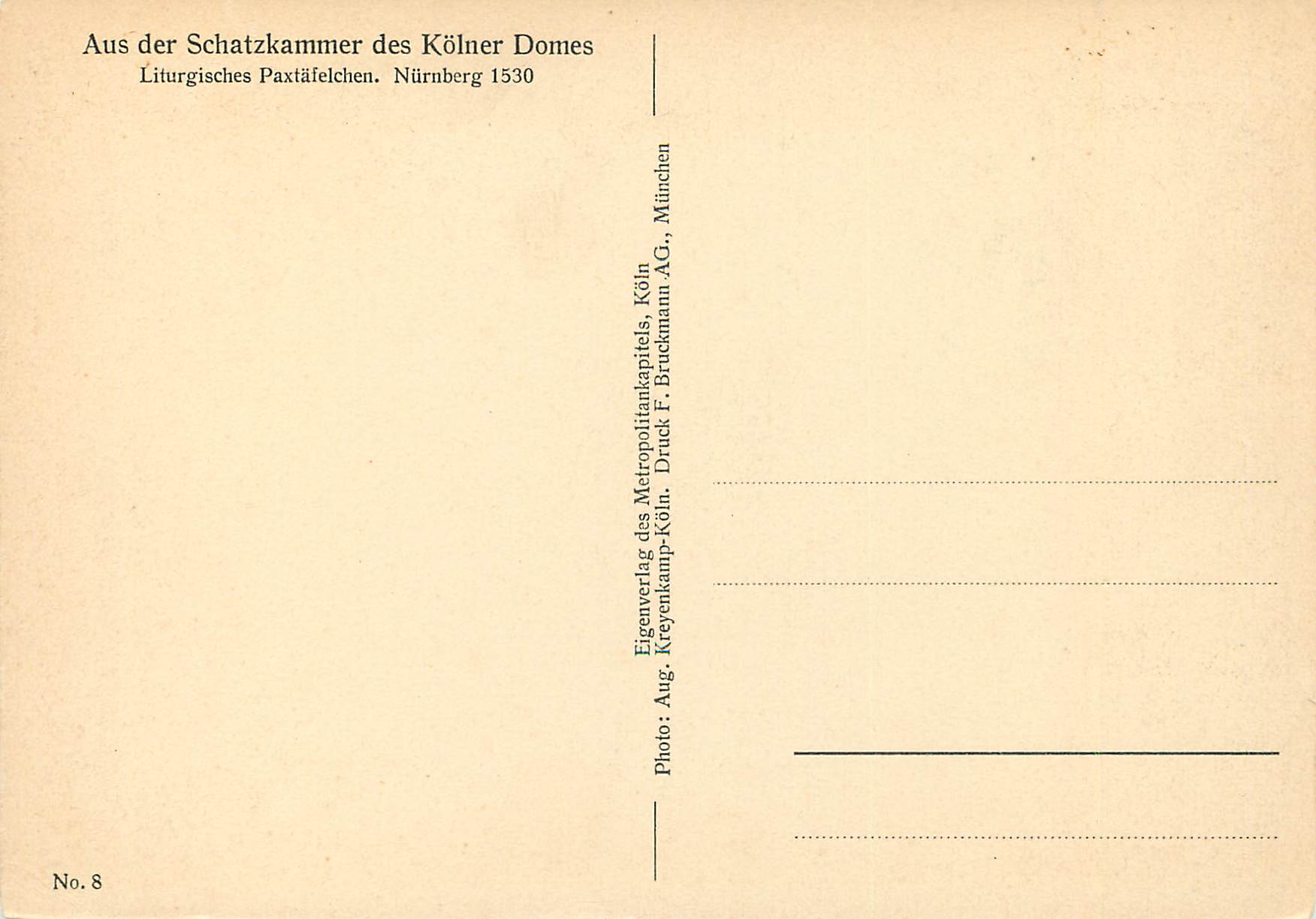 CPM Schatzkammer des Kolner Domes Liturgisches Paxtafelchen — Rückseite