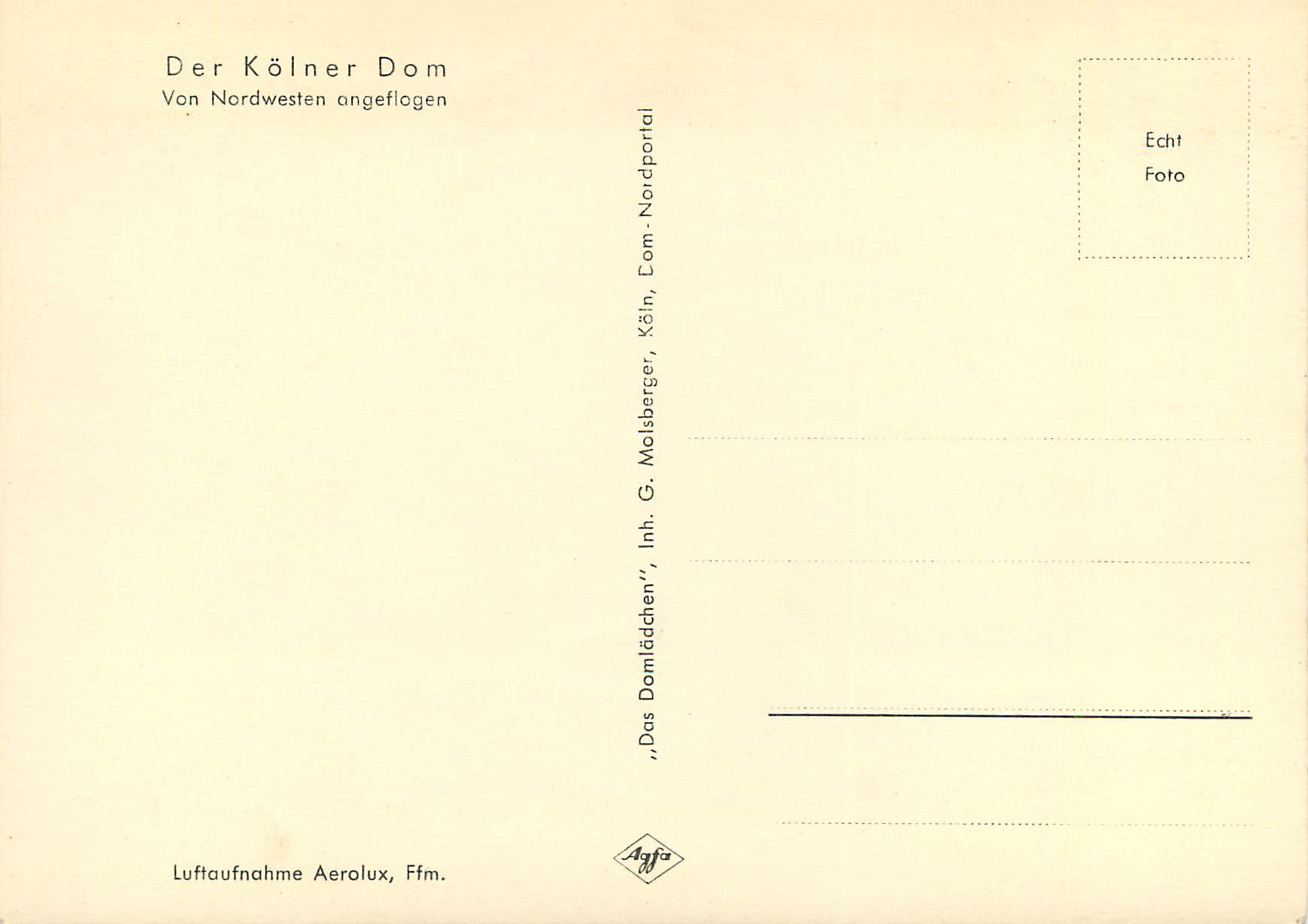 CPM Der Kolner Dom — Rückseite