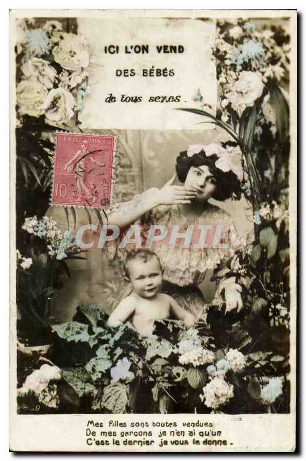 CPA Fantaisie Enfant Bebe Ici l'on vend des bebes de tous sexes