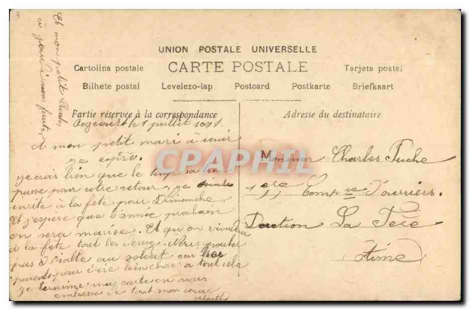 Couple amoureux — scène de parc — éditeur M. L. M. n° 591 — Achterkant