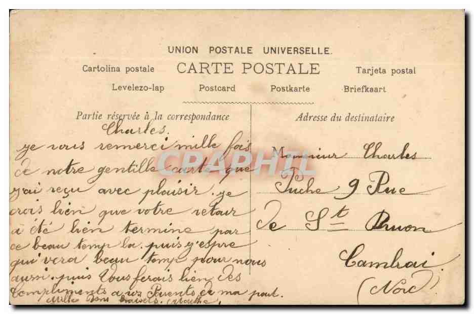 Femme au balcon fleuri — carte postale de Saint-Paul — éditeur S.A. RAVO, n° 260 — Verso