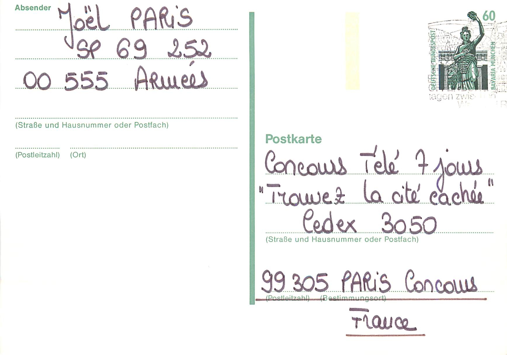 Entier Postal Joel Paris Armeer