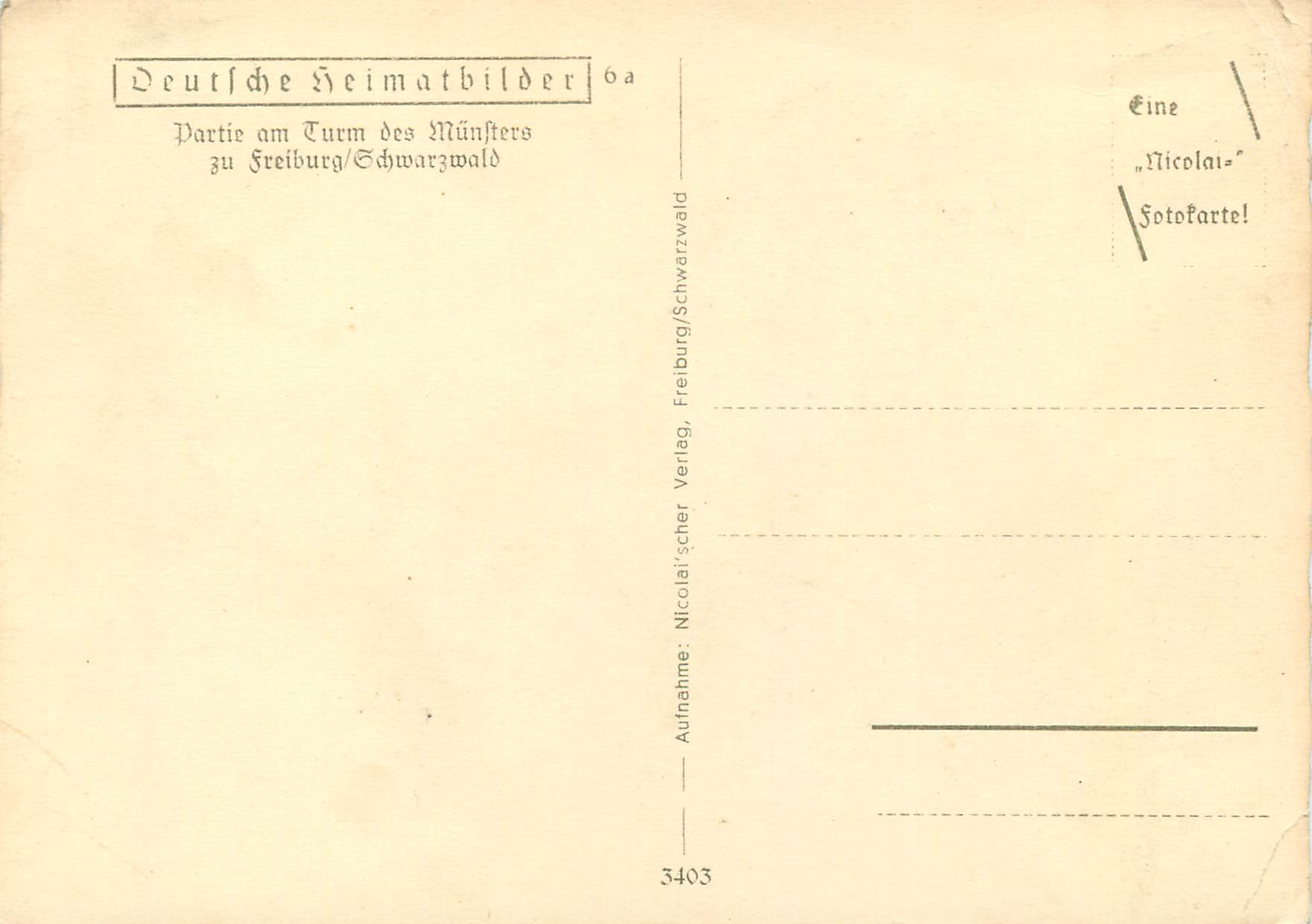 CPM Deutsche Heimatbilder Turm des Munsters Freiburg — Rückseite