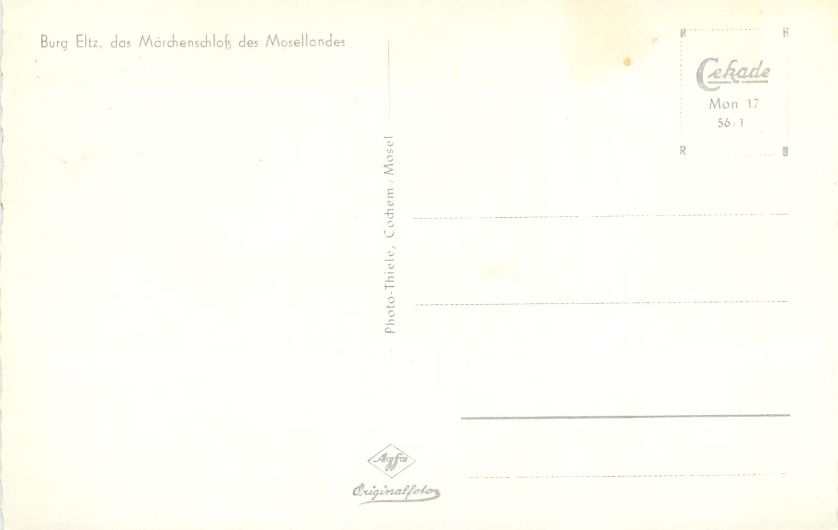 CPM Burg Eltz das Marchenschloss des Mosellandes — Rückseite