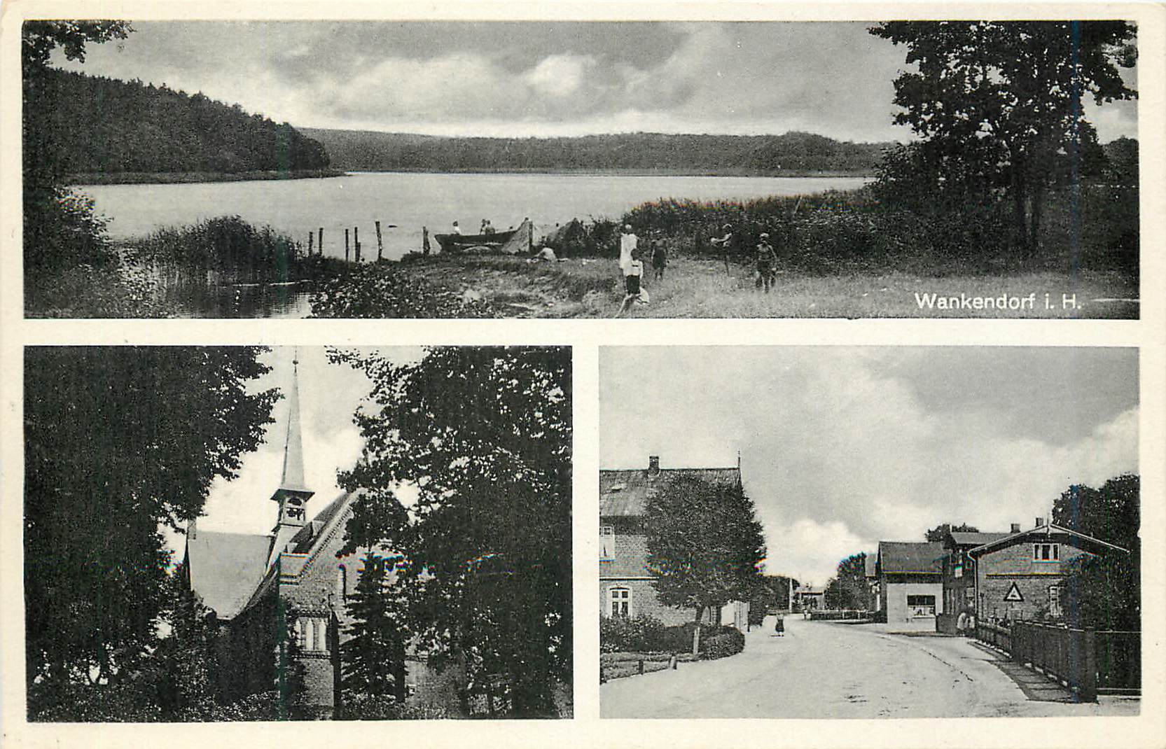 Wankendorf i. H. — Vue panoramique du lac, église et rue — Verlag Jobs, Bortesholm