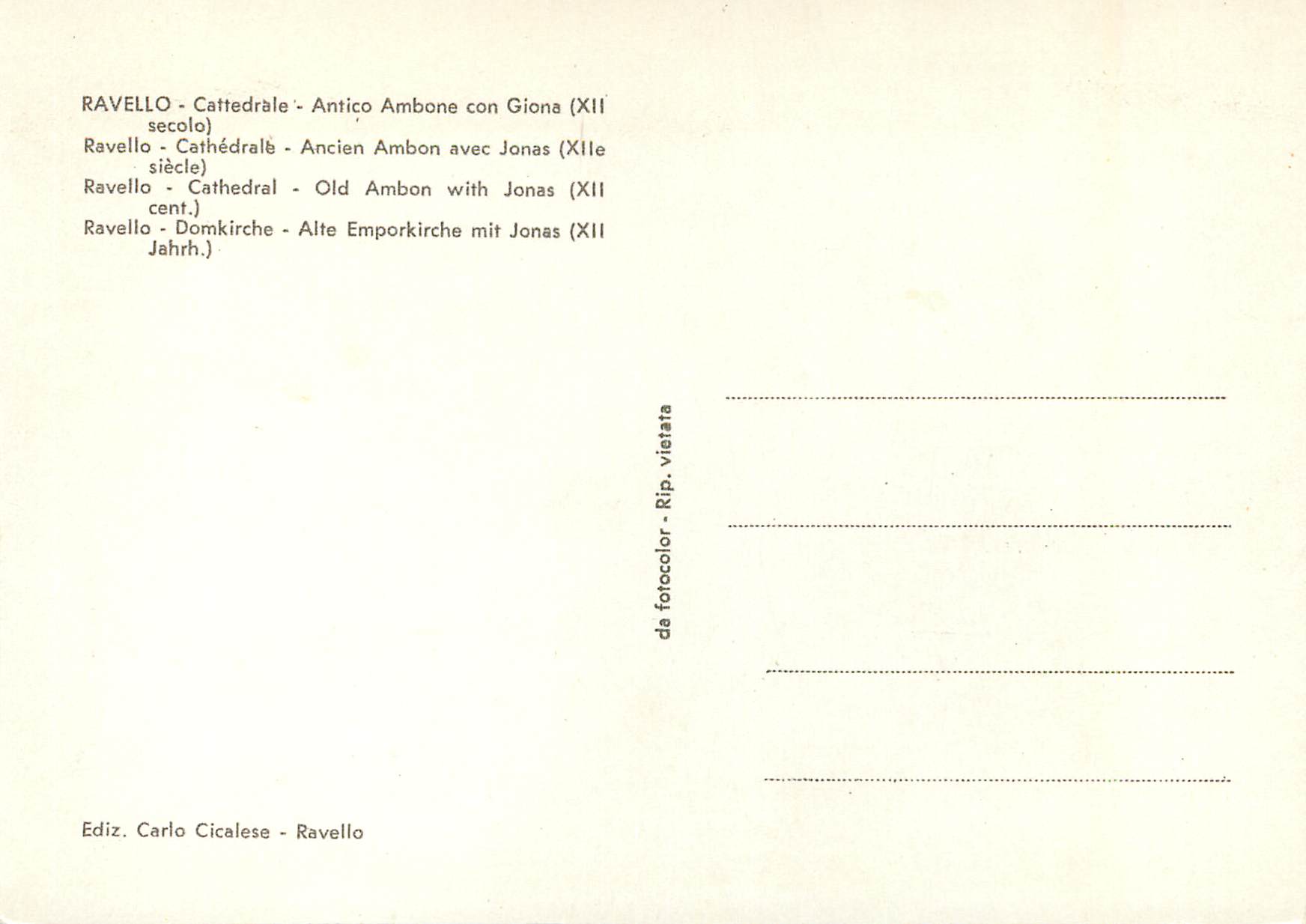 CPM Ravello Cathedrale - Antico Ambone con Giona sec XII — Verso