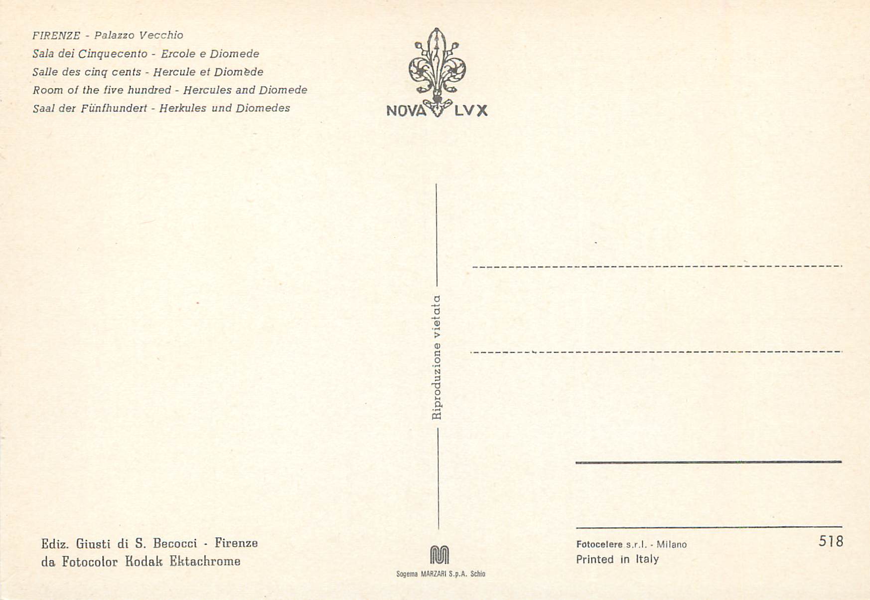 CPM Firenze Palazzo Vecchio  Sala del Cinquecento - Ercole e Diomede — Rückseite
