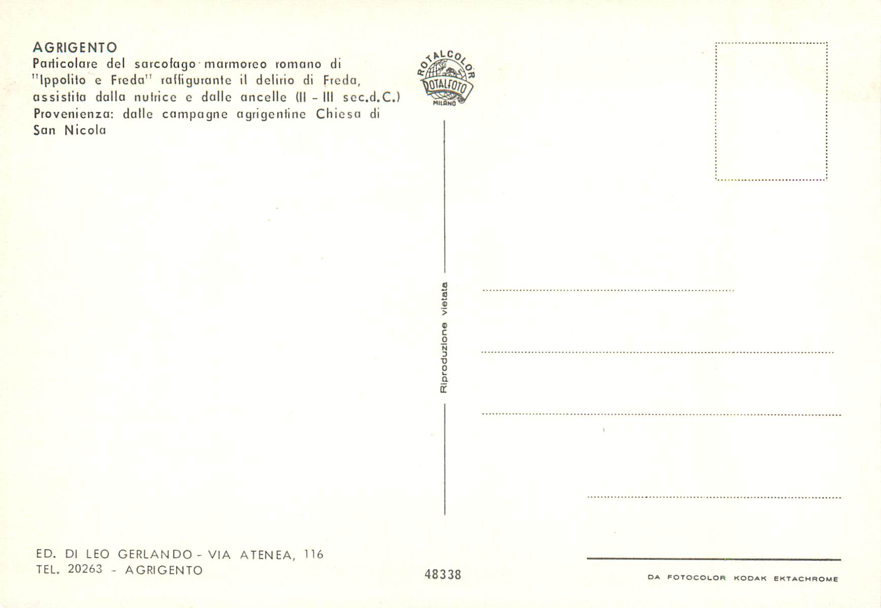 CPM Agrigento Particolare del Sarcofago marmoreo romano di Ippolito e Freda — Rückseite