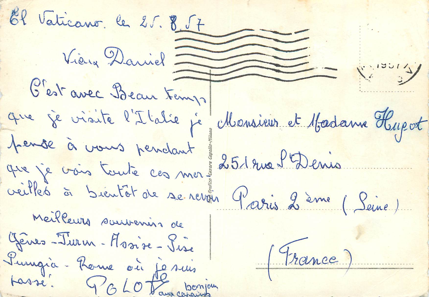 CPM Souvenir D'Italie Firenze Capri Siena Tivoli Napoli Bologna Assisi Torino Venezia — Rückseite