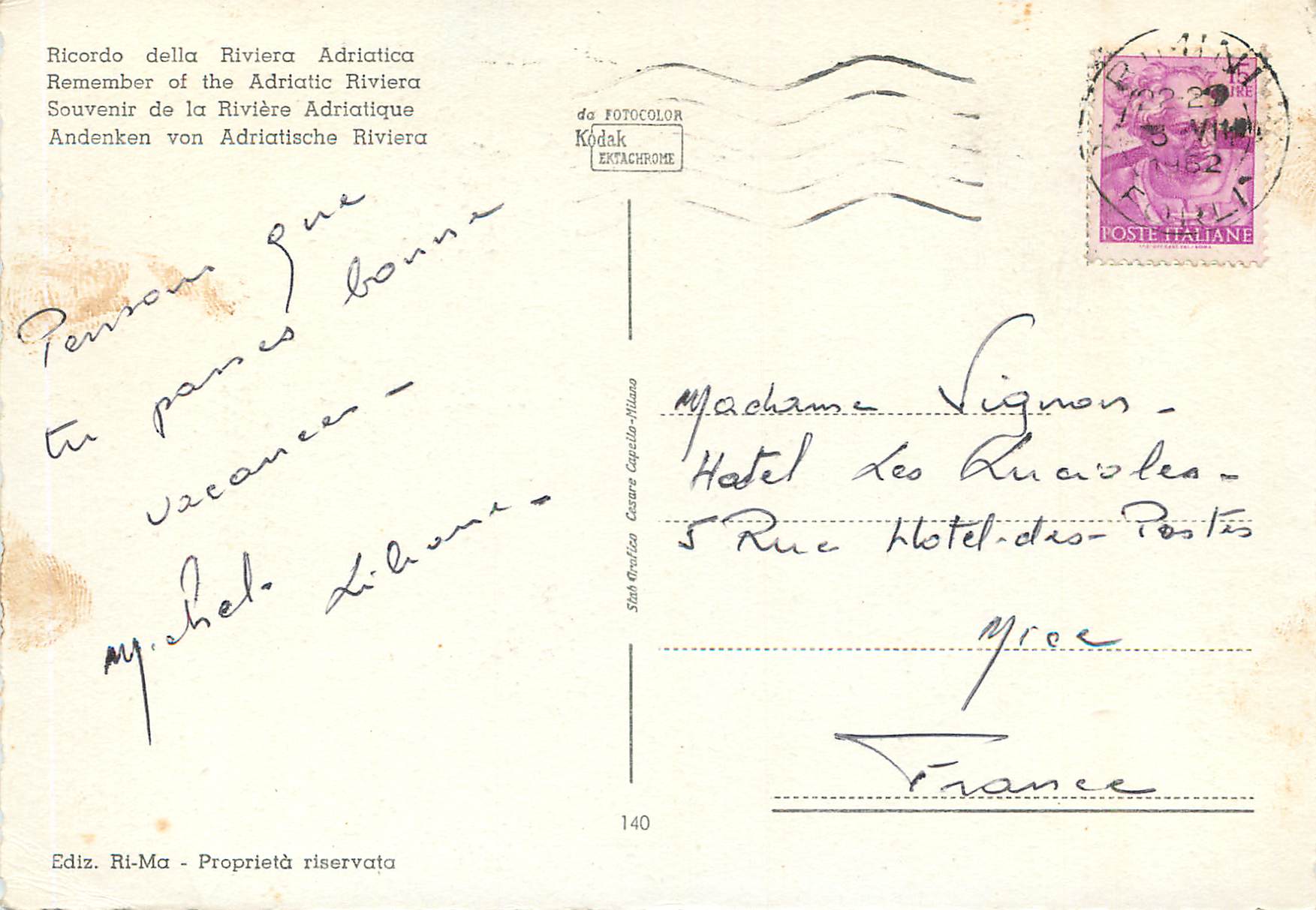 CPM Italia Ricordo della Riviera Adriatica — Rückseite