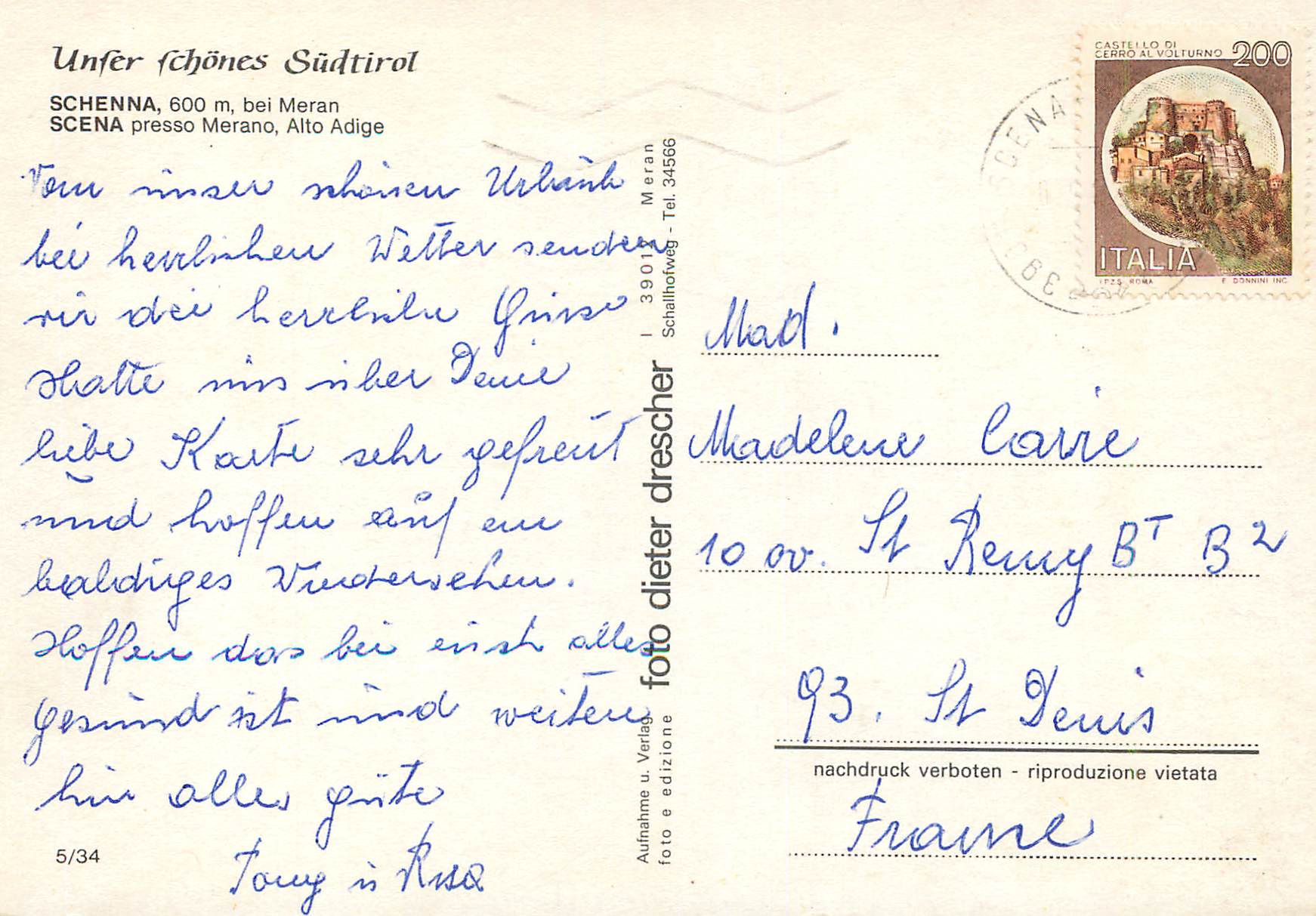 CPM Scena presso Merano - Alto Adige — Rückseite