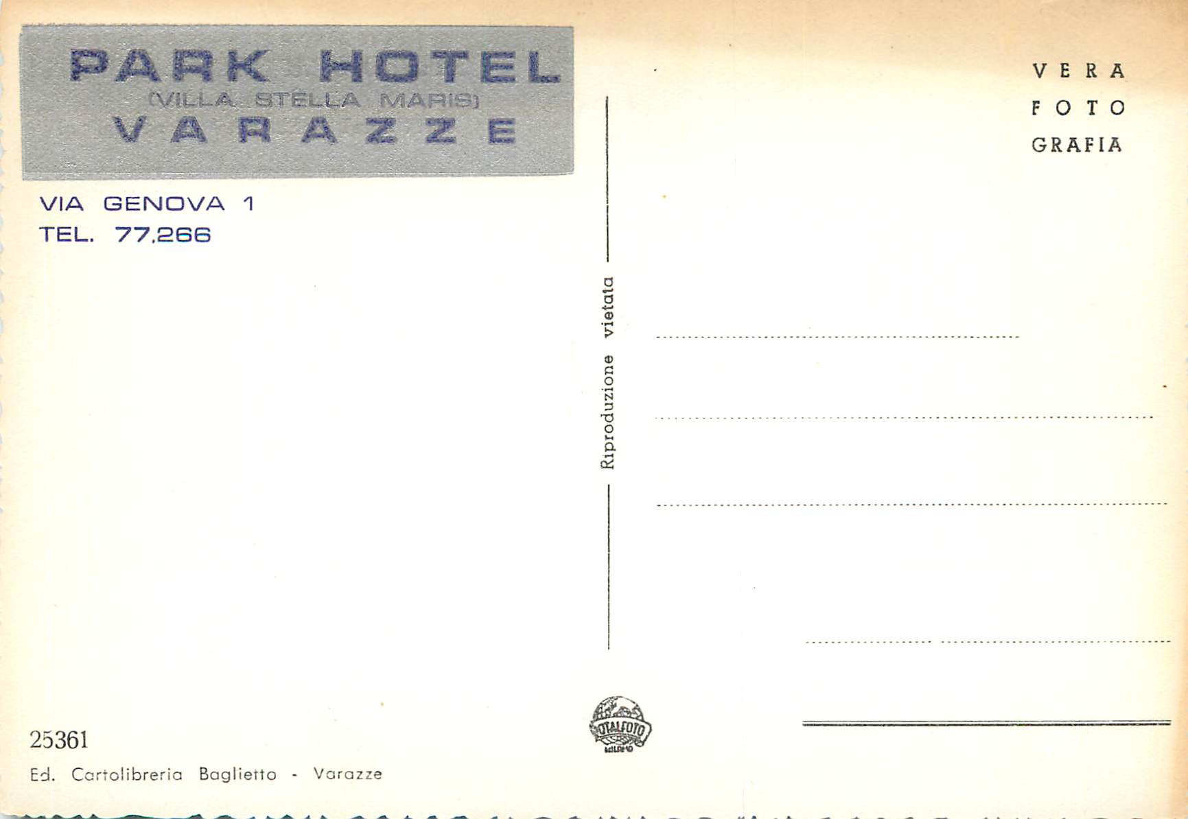 CPM Varazze Savona - Villa Stella Maris — Back